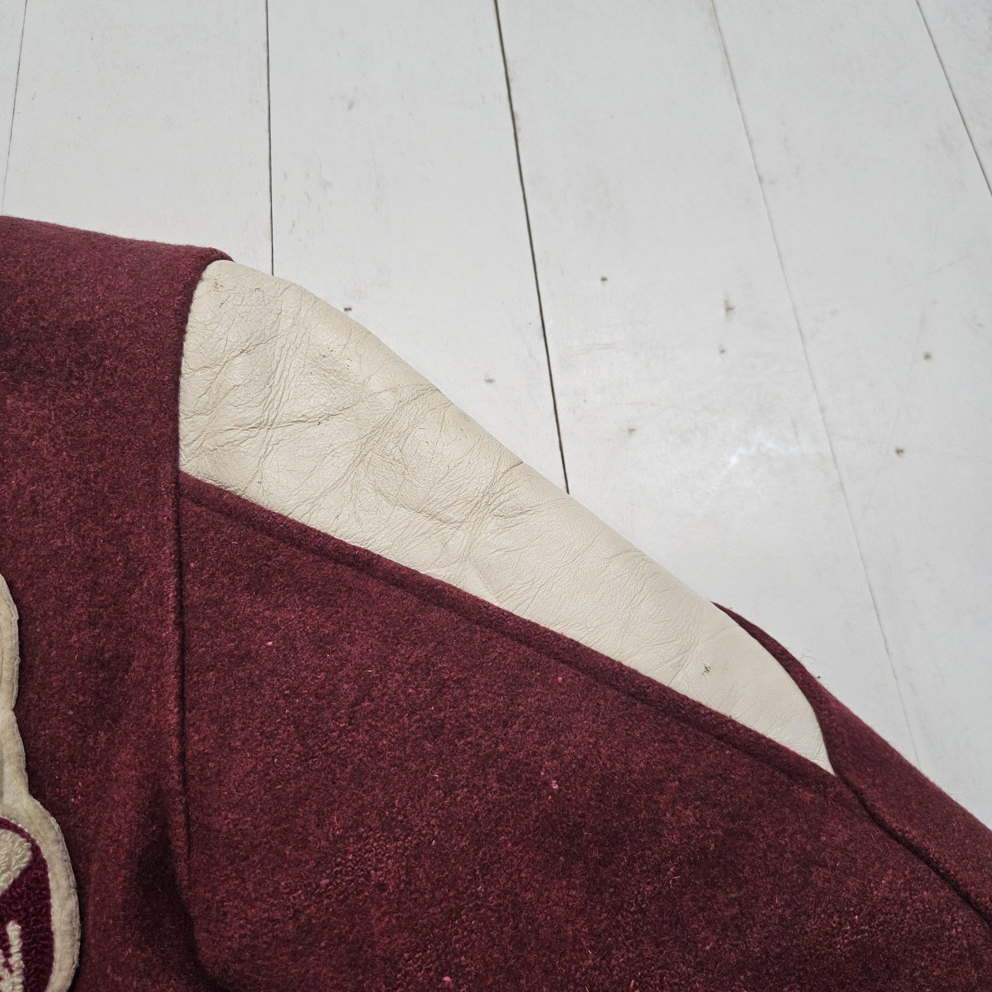 1970s Apollo Brand Maroon Brampton Quilted Lined Wool Leather Varsity Letterman Jacket Size S