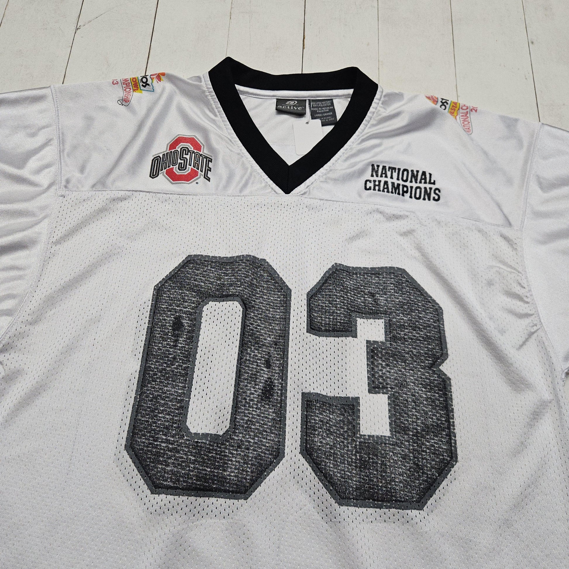 2000s 2003 Y2K Ohio State Buckeyes OSU Tostitos Fiesta Bowl National Champions Commemorative Football Jersey Size L/XL