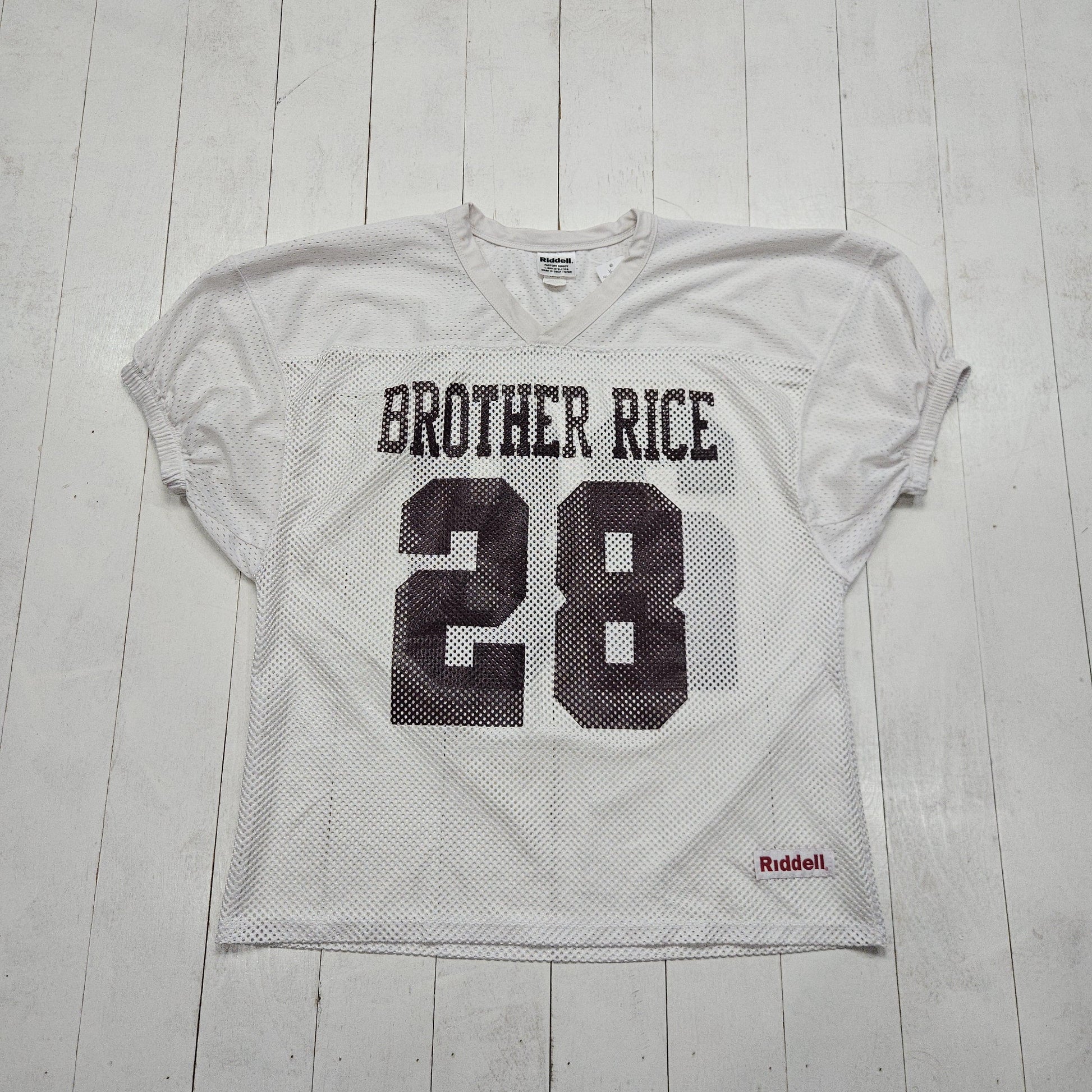 1990s Riddell Brother Rice High School White 28 Practice Football Jersey Size L