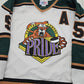 2000s Y2K Athletic Knit White Capital Centre Pride NAHL Wize 5 Hockey Jersey Made in Canada Size L