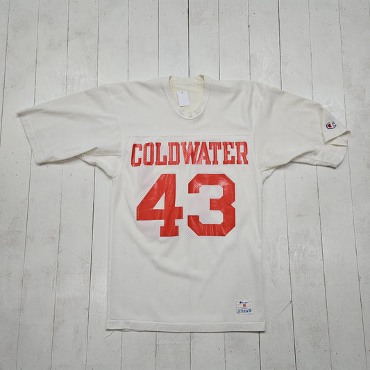 1980s Champion Coldwater High School White 43 Football Jersey Made in USA Size M