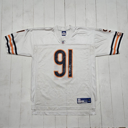 2000s Reebok Chicago Bears Tommie Harris 91 White Away Authentic NFL Football Jersey Size L/XL