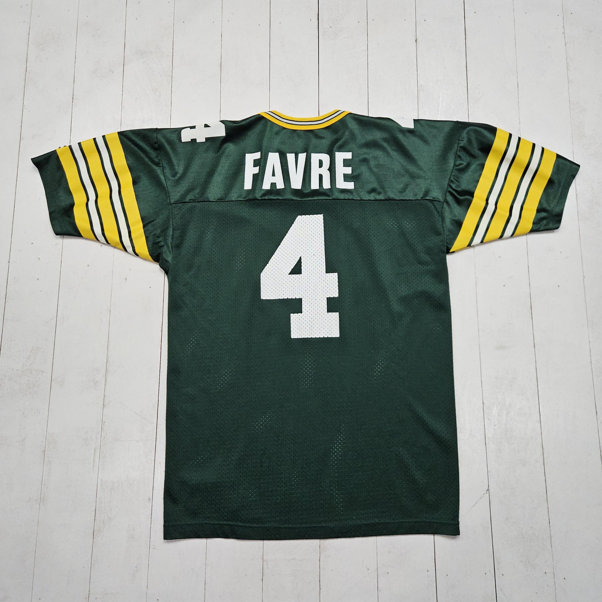 1990s Champion Green Bay Packers Brett Favre 4 Authentic Home NFL Football Jersey Made in USA Size L