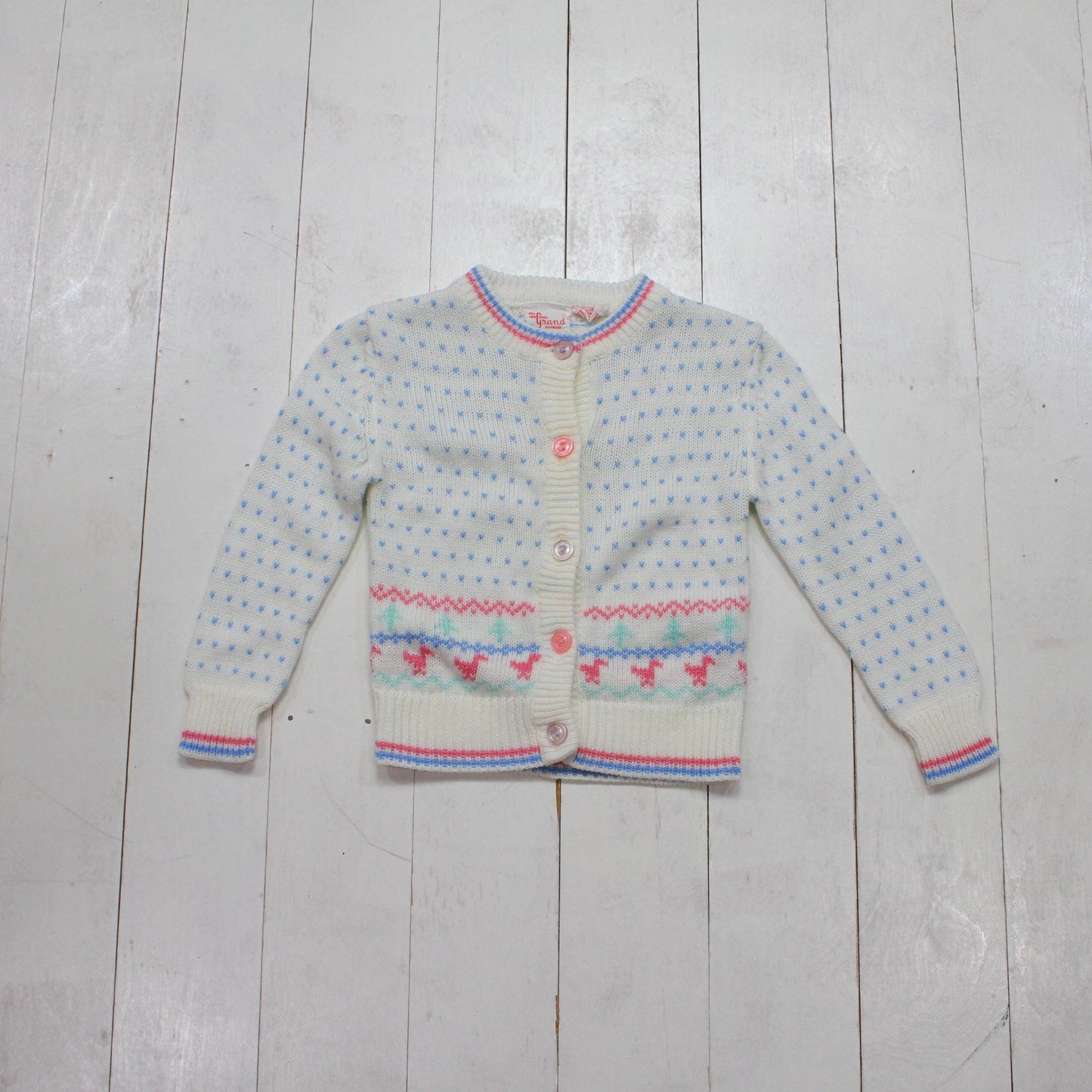 1980s/1990s Full Fashioned Grand Knitwear Polyester Knit Button Up Cardigan Sweater Kid's Size 4T