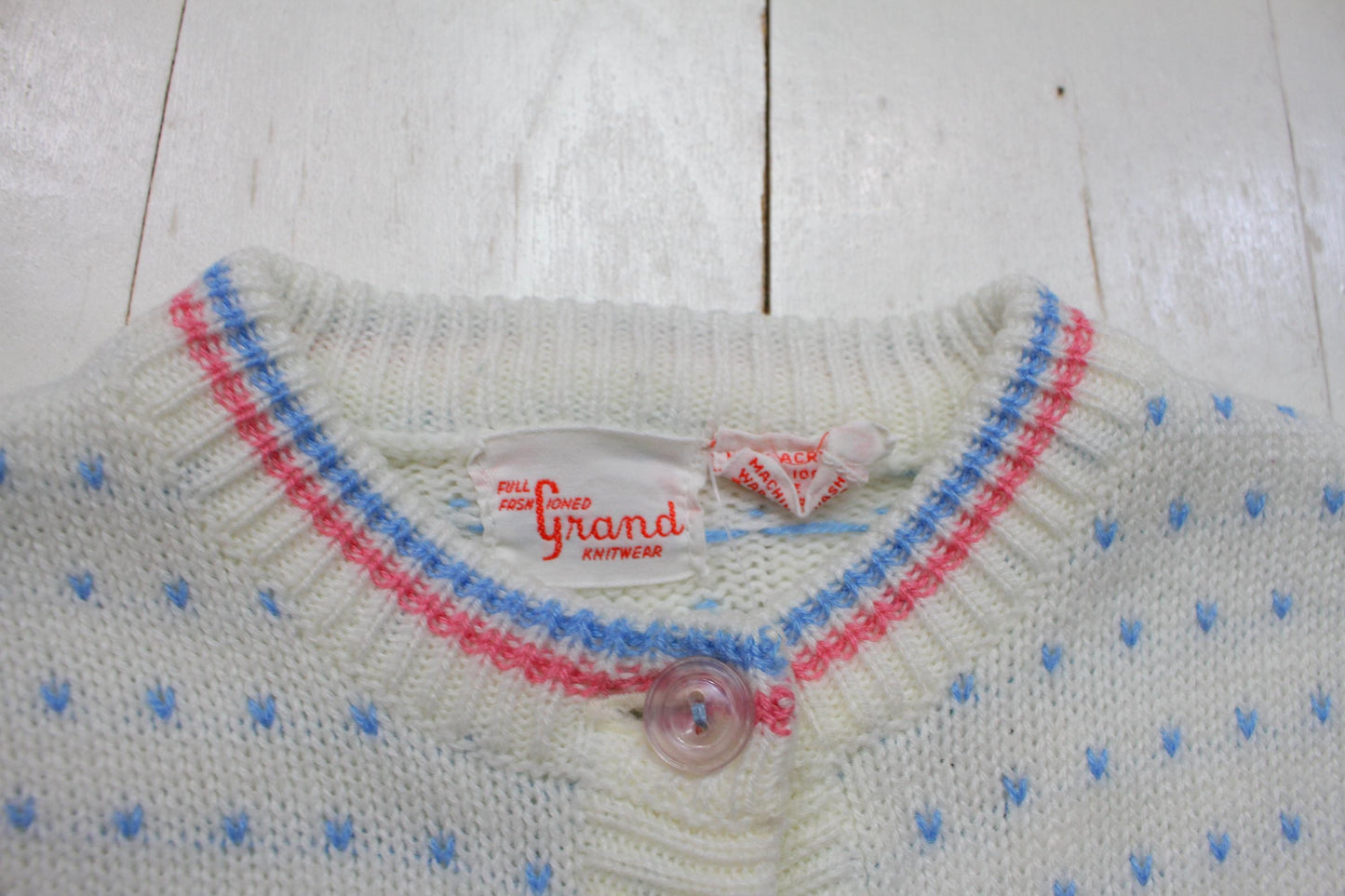 1980s/1990s Full Fashioned Grand Knitwear Polyester Knit Button Up Cardigan Sweater Kid's Size 4T