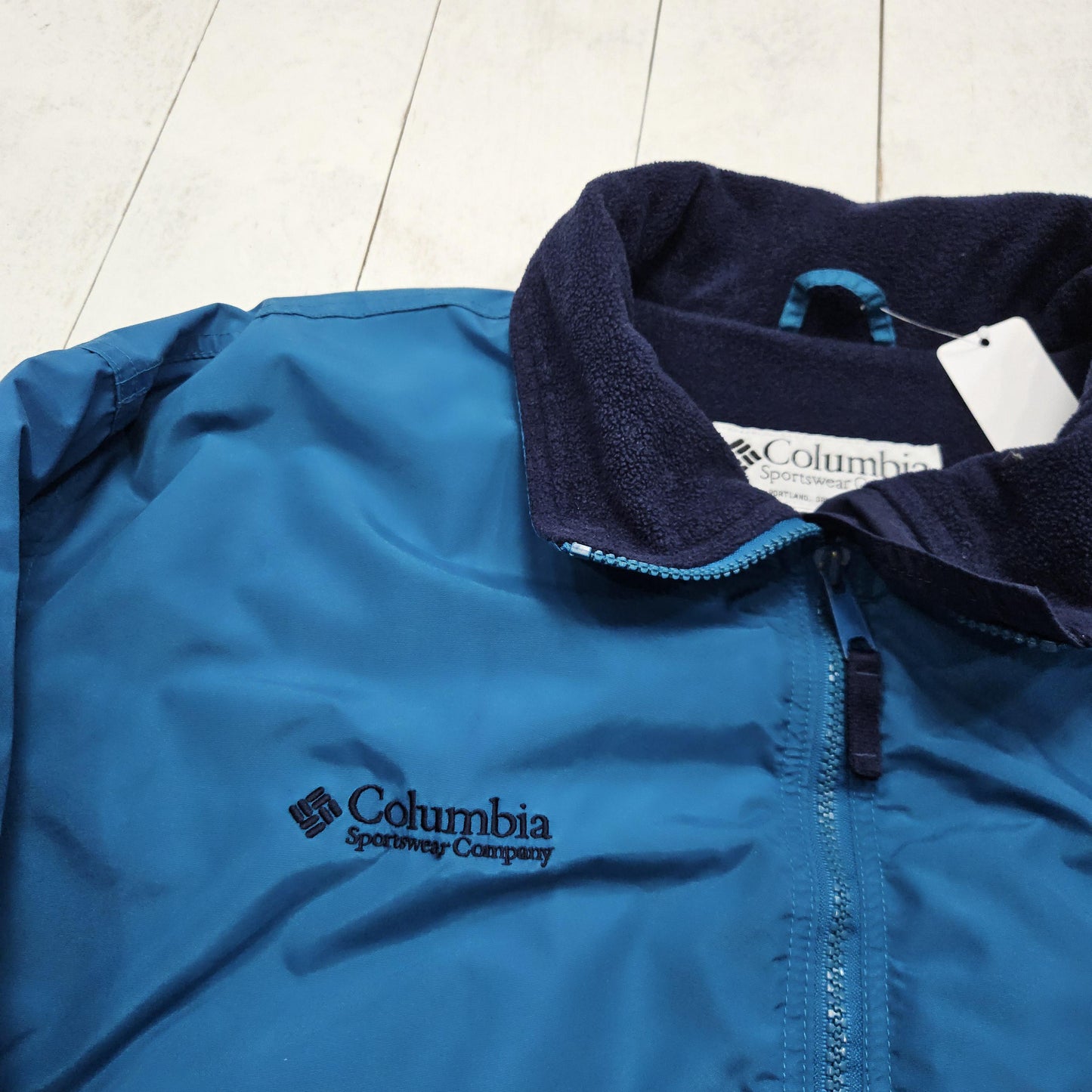 1990s Columbia Blue Fleece Lined Nylon Jacket Size XL