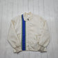 1970s/1980s White Quilted Lined Shakespeare Fishing Patch Zip Up Racing Jacket Size L/XL