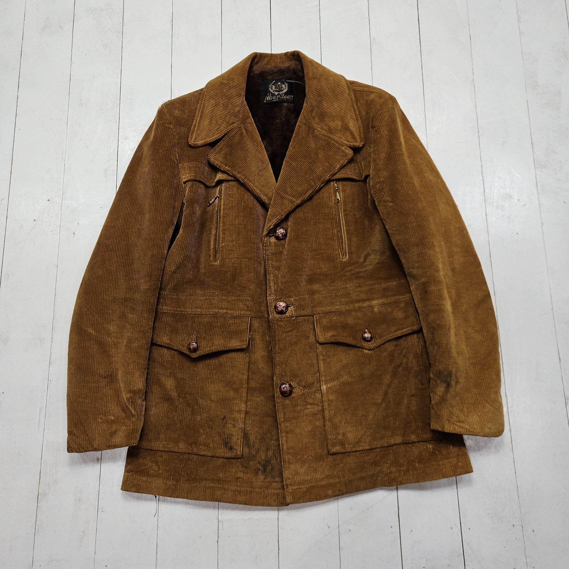 1970s Aberdeen Brown Corduroy Fleece Lined Jacket Made in USA Size M/L