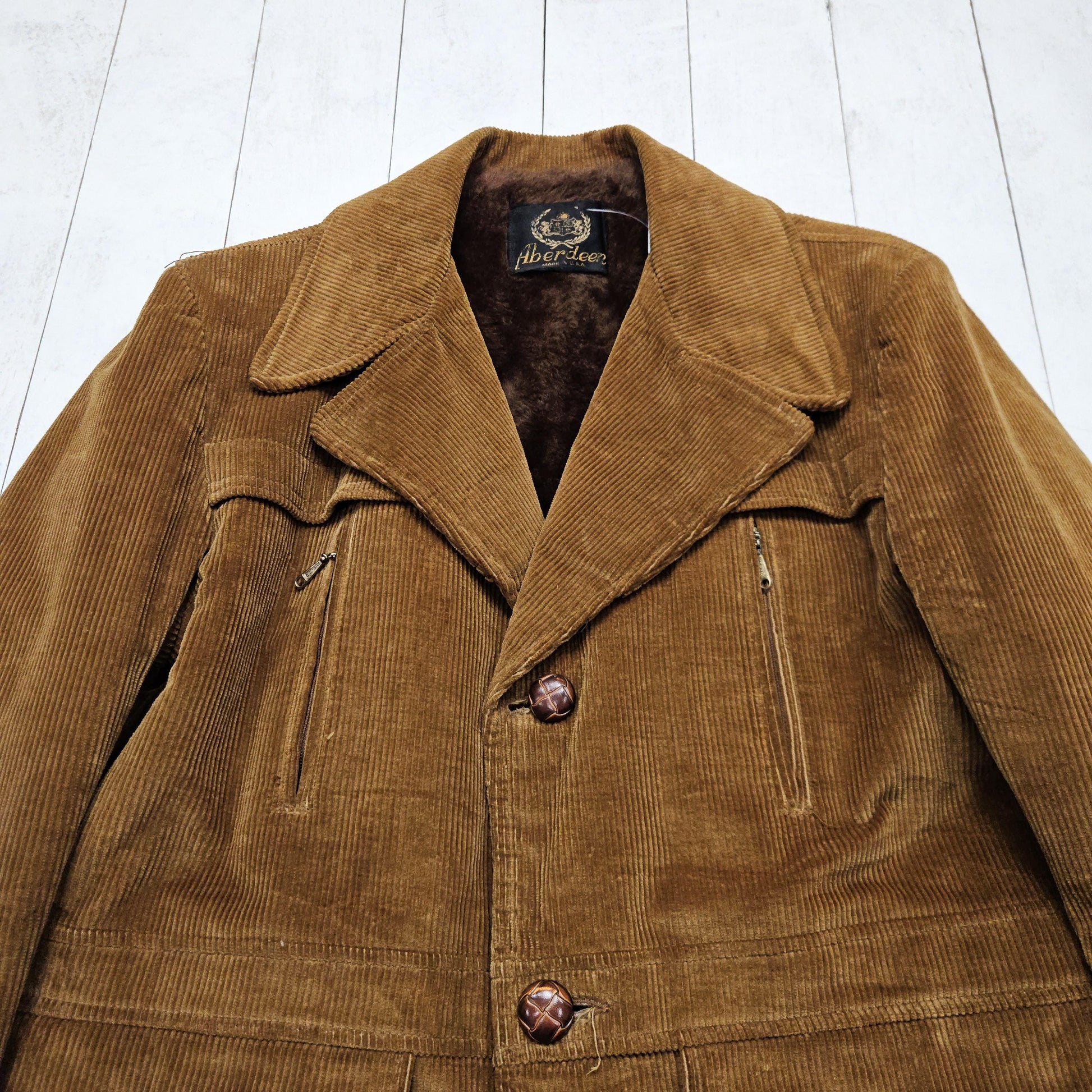 1970s Aberdeen Brown Corduroy Fleece Lined Jacket Made in USA Size M/L