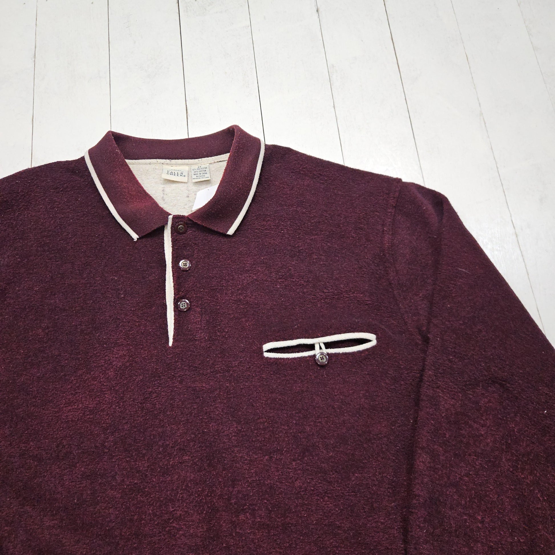 1990s/2000s Y2K Fall's Creek Burgundy Collared Pullover Fleece Sweatshirt Size XXL