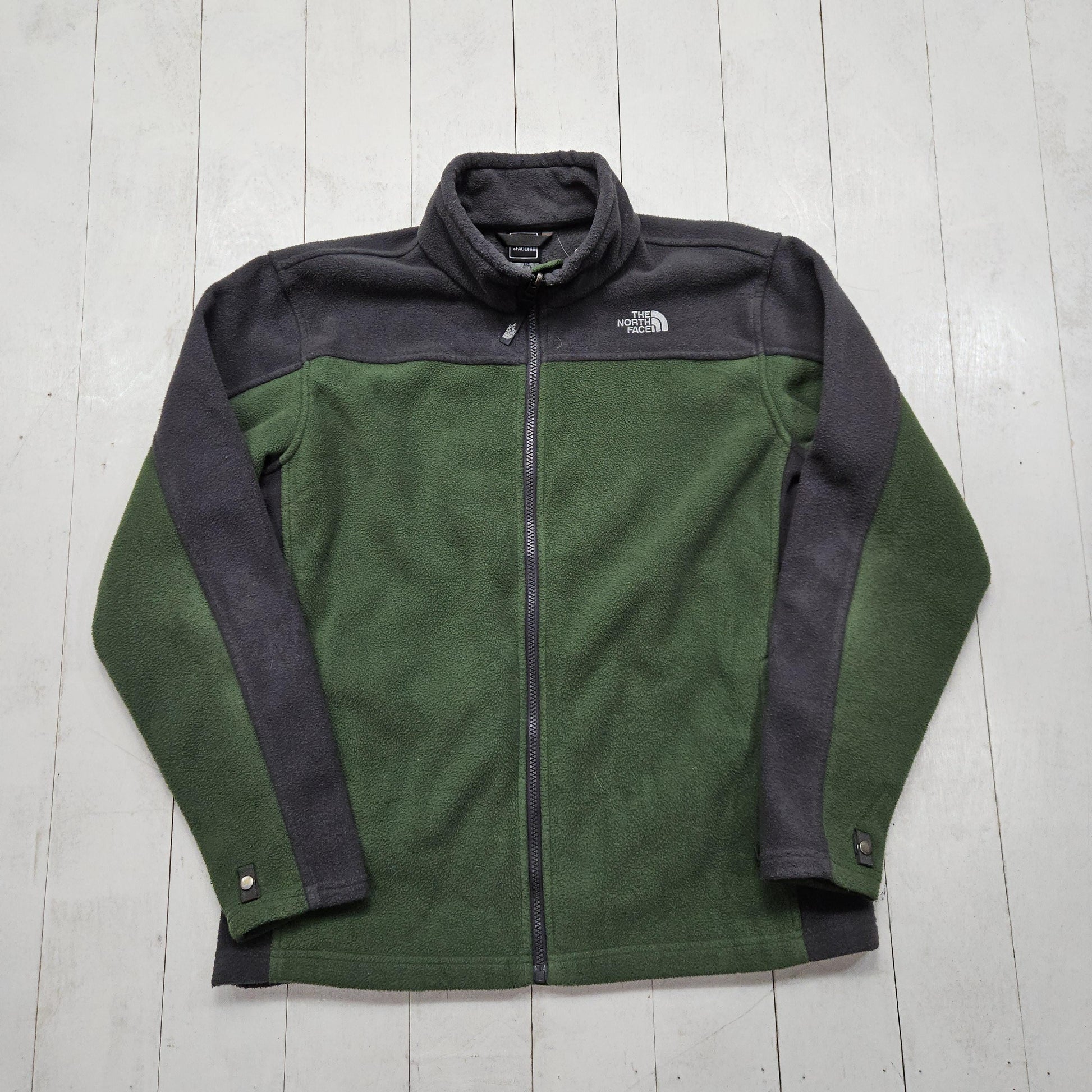 2010s The North Face TNF Green Grey Full Zip Fleece Sweatshirt Jacket Size L