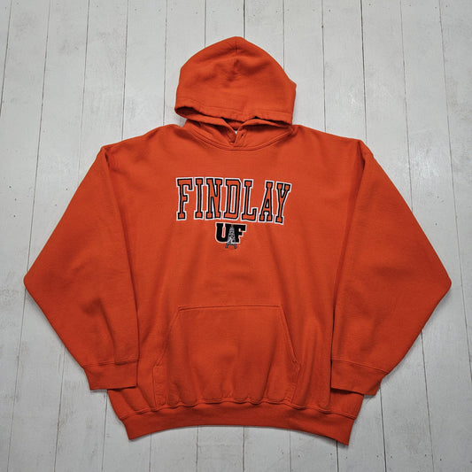 1990s/2000s Y2K University of Findlay Oilers Orange NCAA Hoodie Sweatshirt Size XL