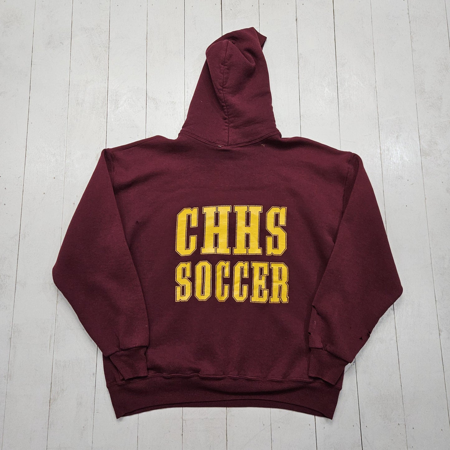 1990s Russell Athletic Burgundy Bucs CHHS Scocer Hoodie Sweatshirt Size L/XL