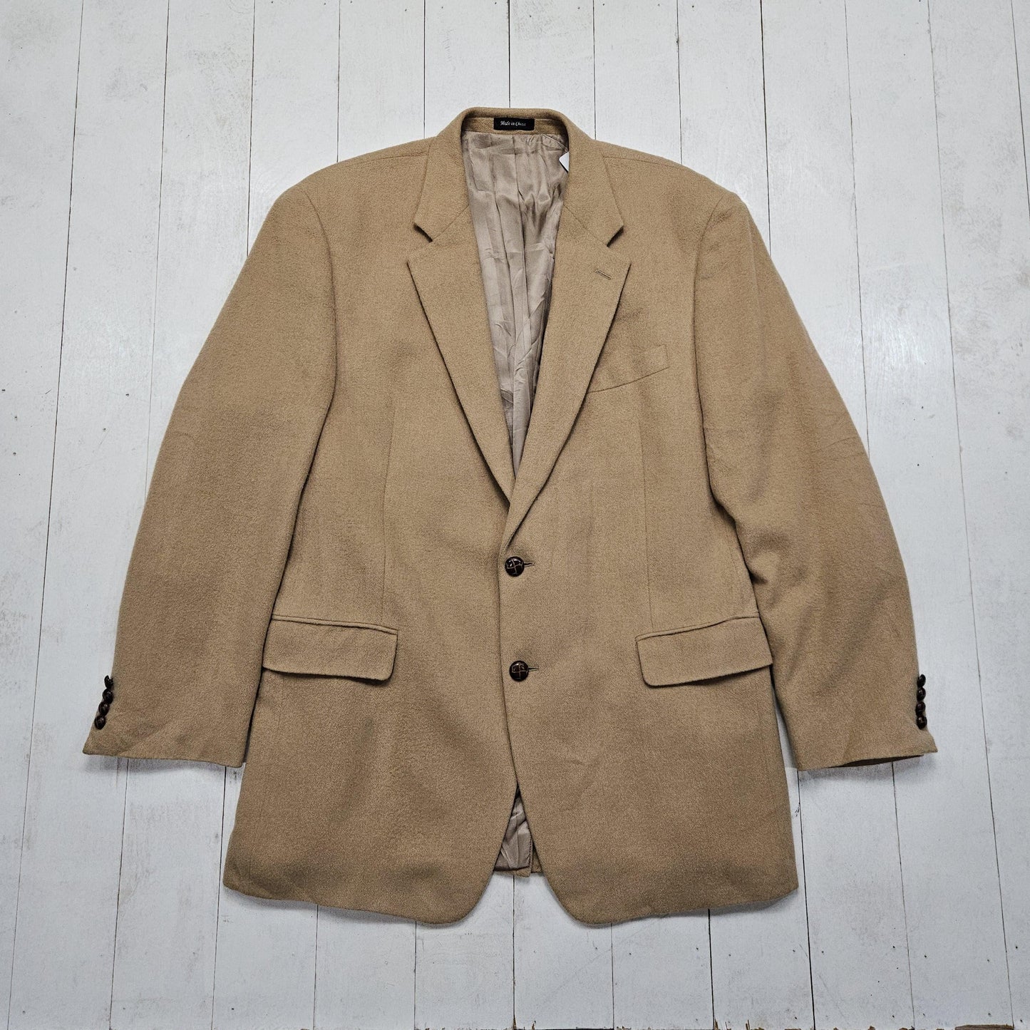 1990s/2000s Y2K Chaps Tan Camel Hair Blazer Jacket Size L