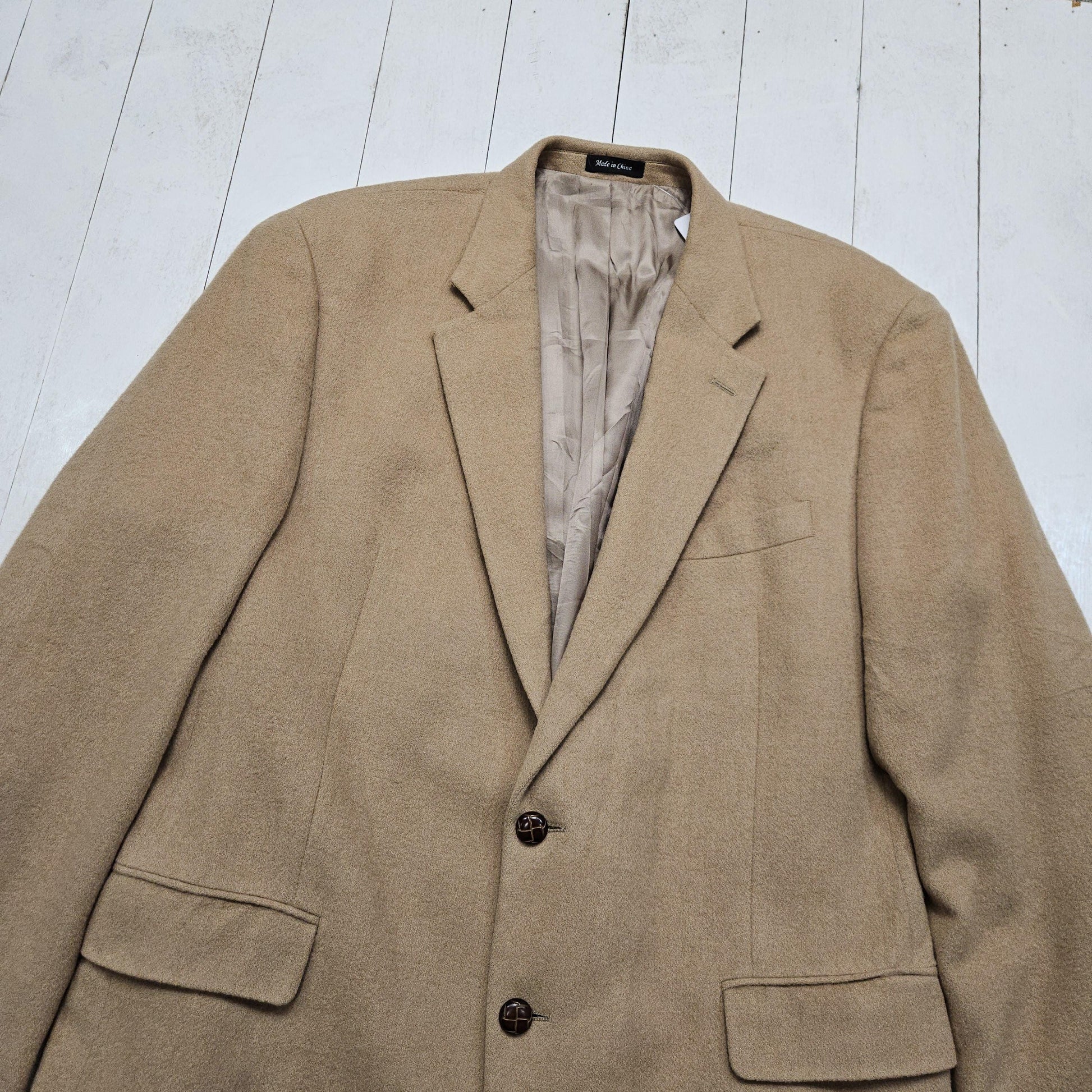 1990s/2000s Y2K Chaps Tan Camel Hair Blazer Jacket Size L