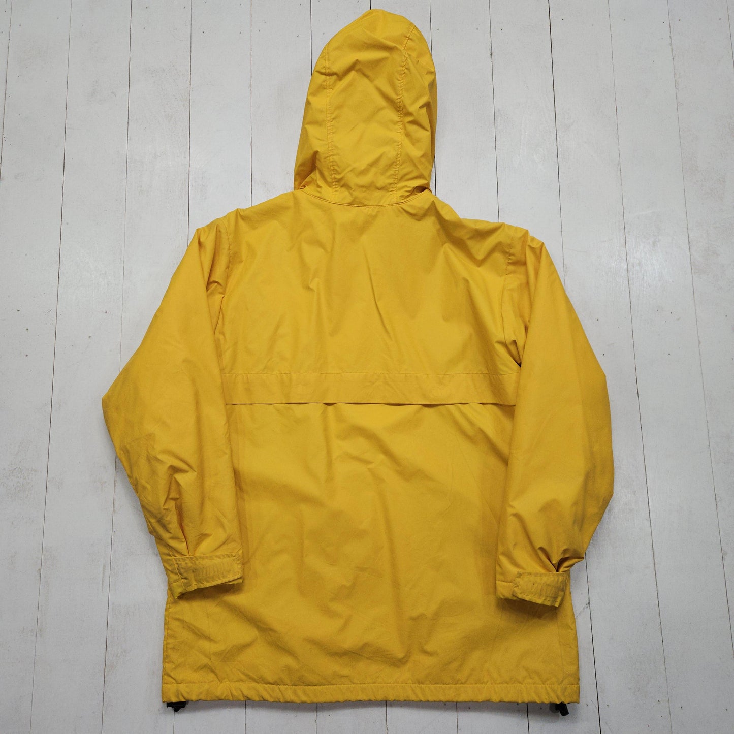 2000s Y2K Lands' End Yellow Vinyl Fleece Lined Rain Jacket Size M/L