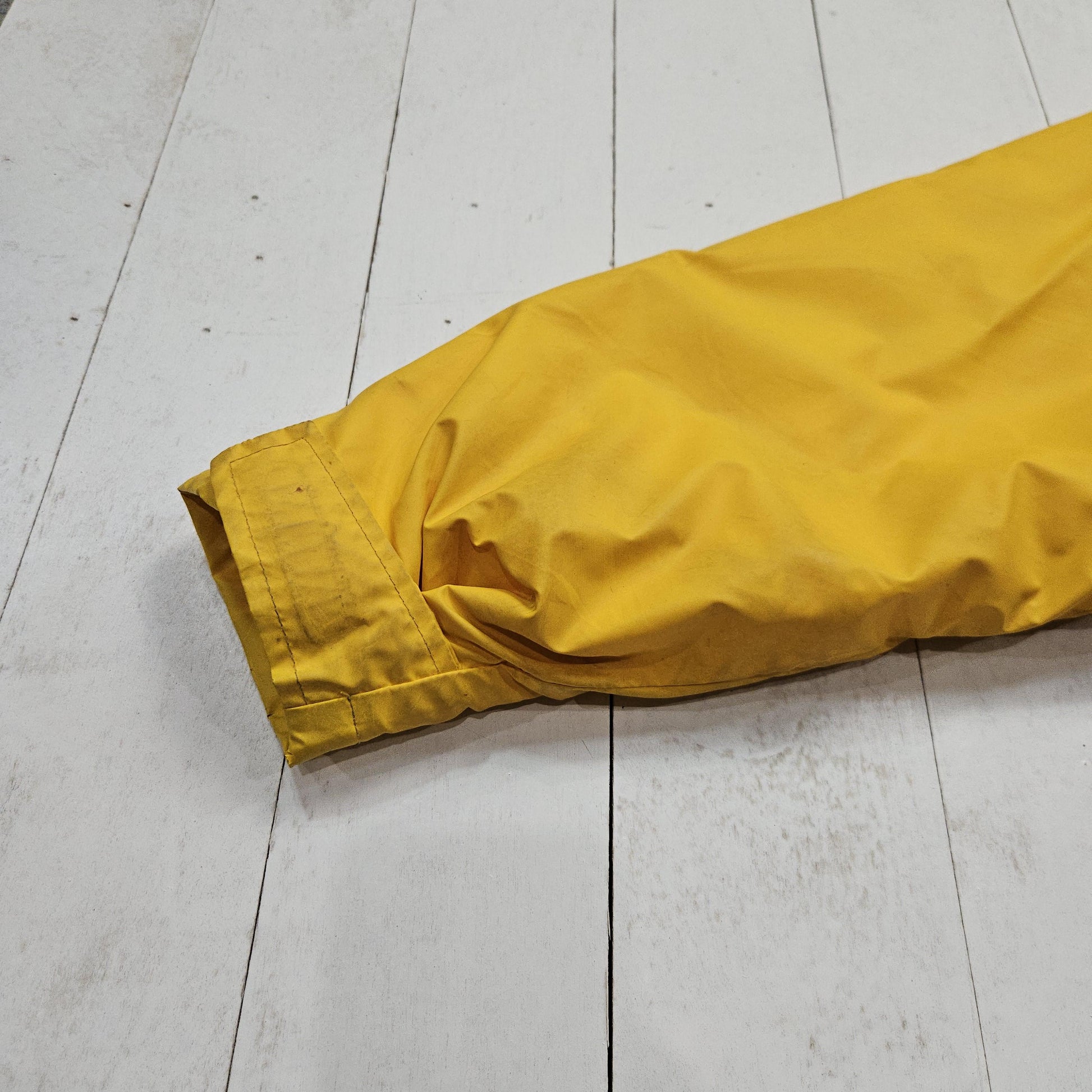 2000s Y2K Lands' End Yellow Vinyl Fleece Lined Rain Jacket Size M/L