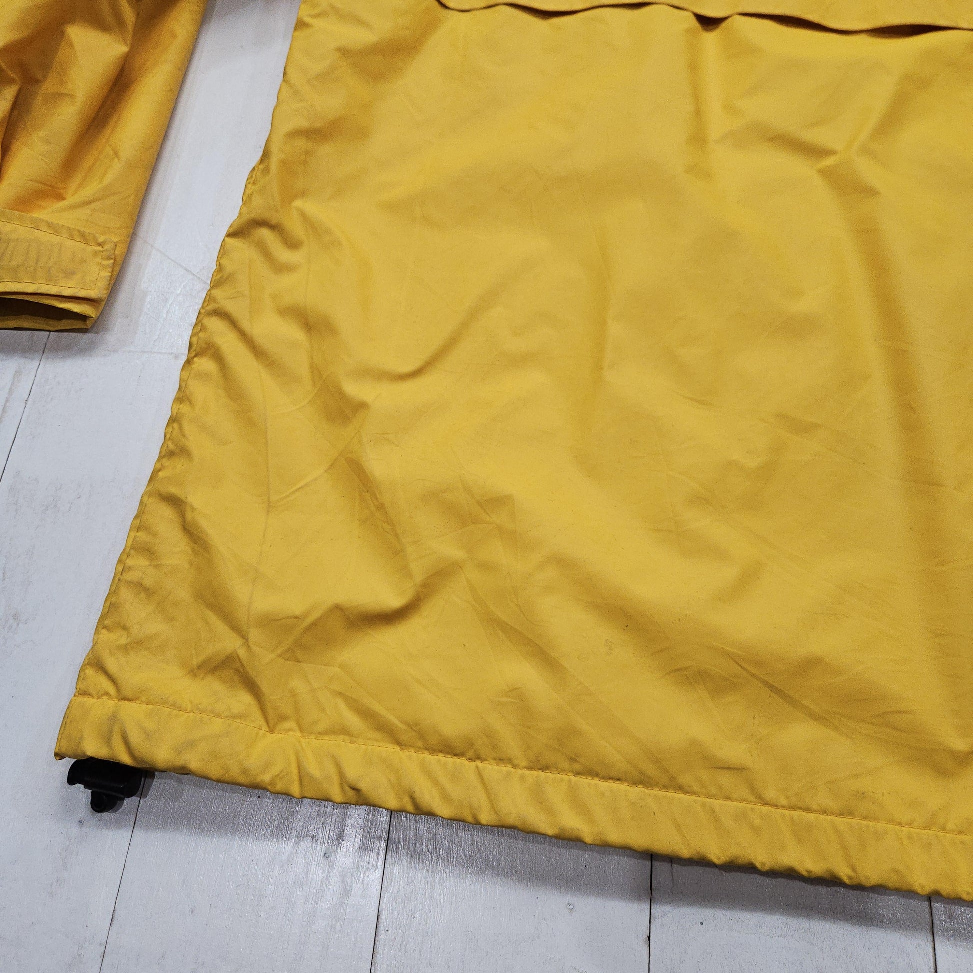 2000s Y2K Lands' End Yellow Vinyl Fleece Lined Rain Jacket Size M/L