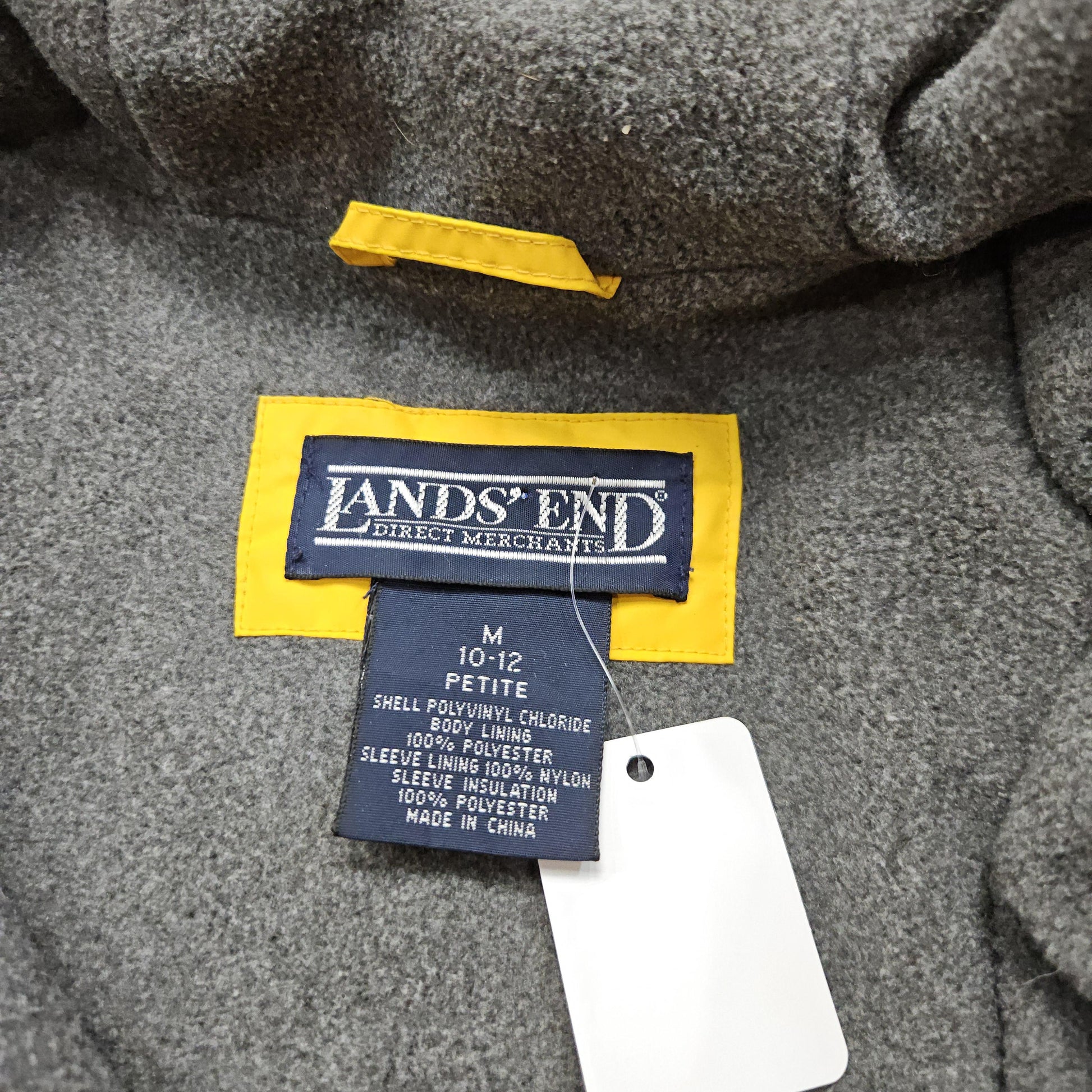 2000s Y2K Lands' End Yellow Vinyl Fleece Lined Rain Jacket Size M/L