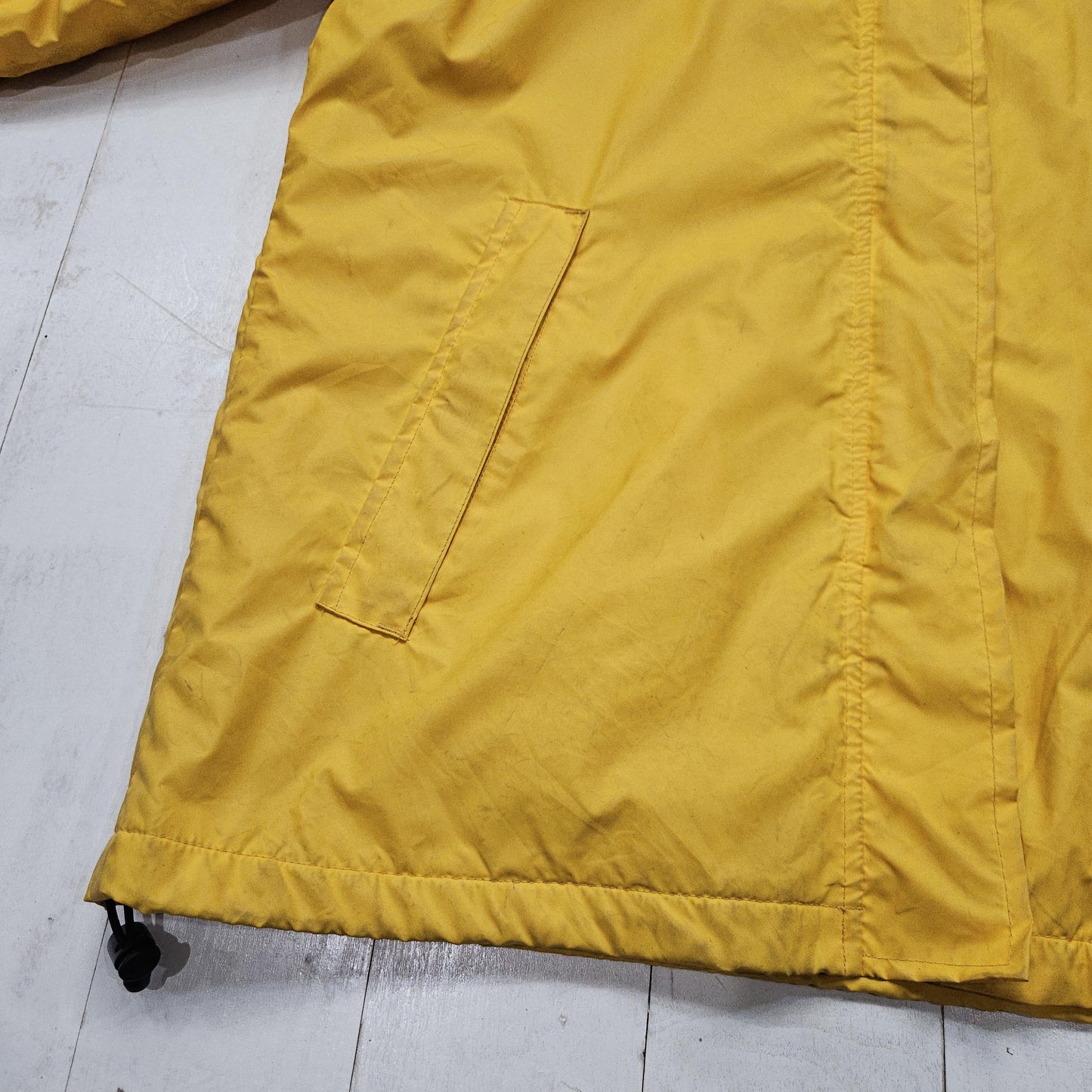 2000s Y2K Lands' End Yellow Vinyl Fleece Lined Rain Jacket Size M/L