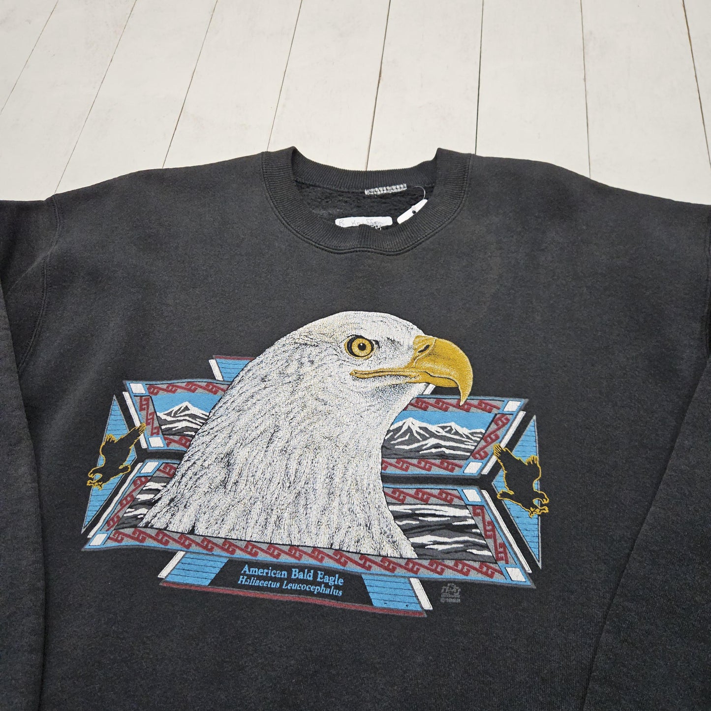 1990s LSJ Black American Bald Eagle Animal Nature Sweatshirt Size L