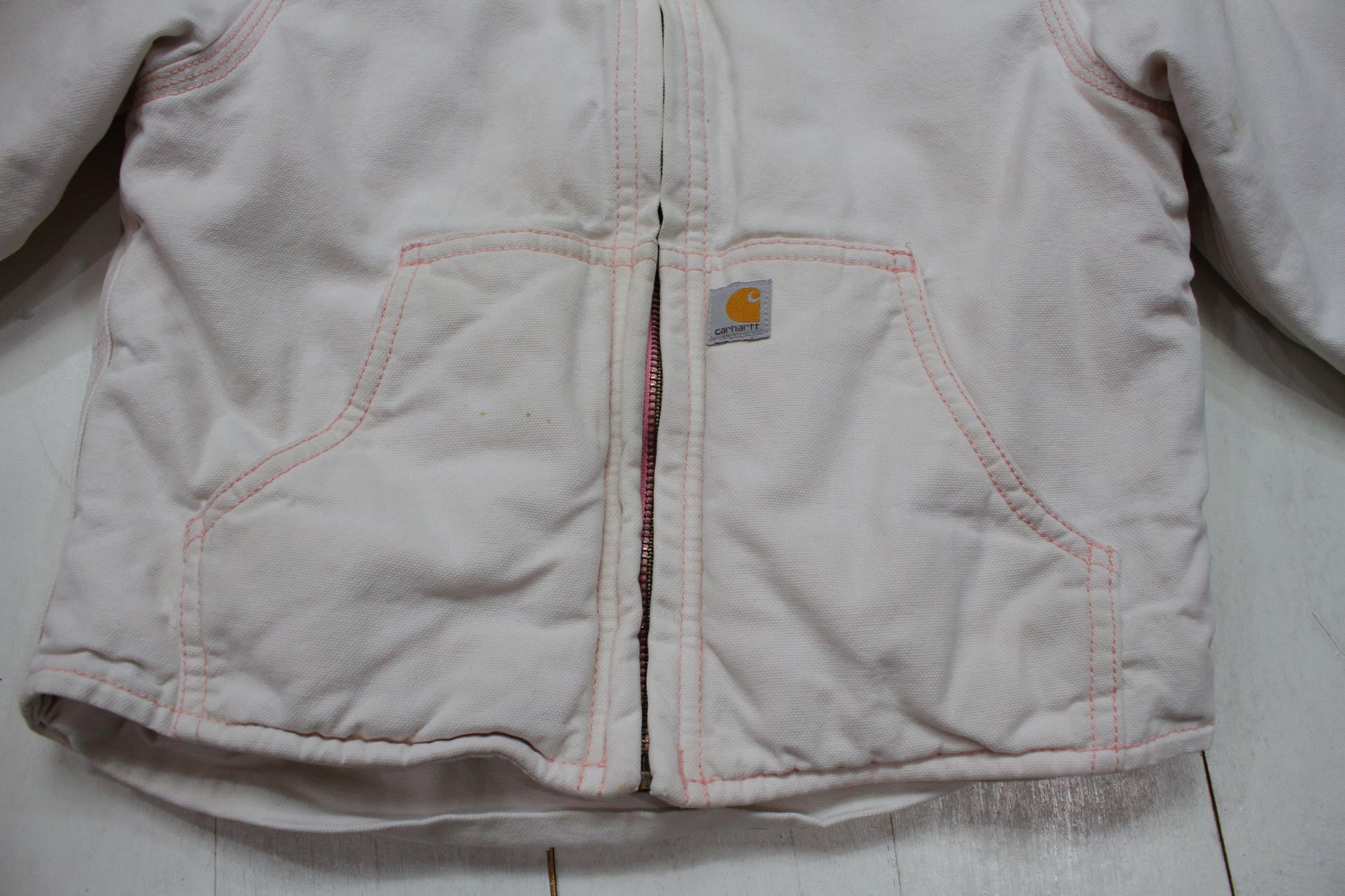 2000s Y2K Carhartt Pink Sherpa Lined Hooded Active Jacket Kid's Size 4-6T