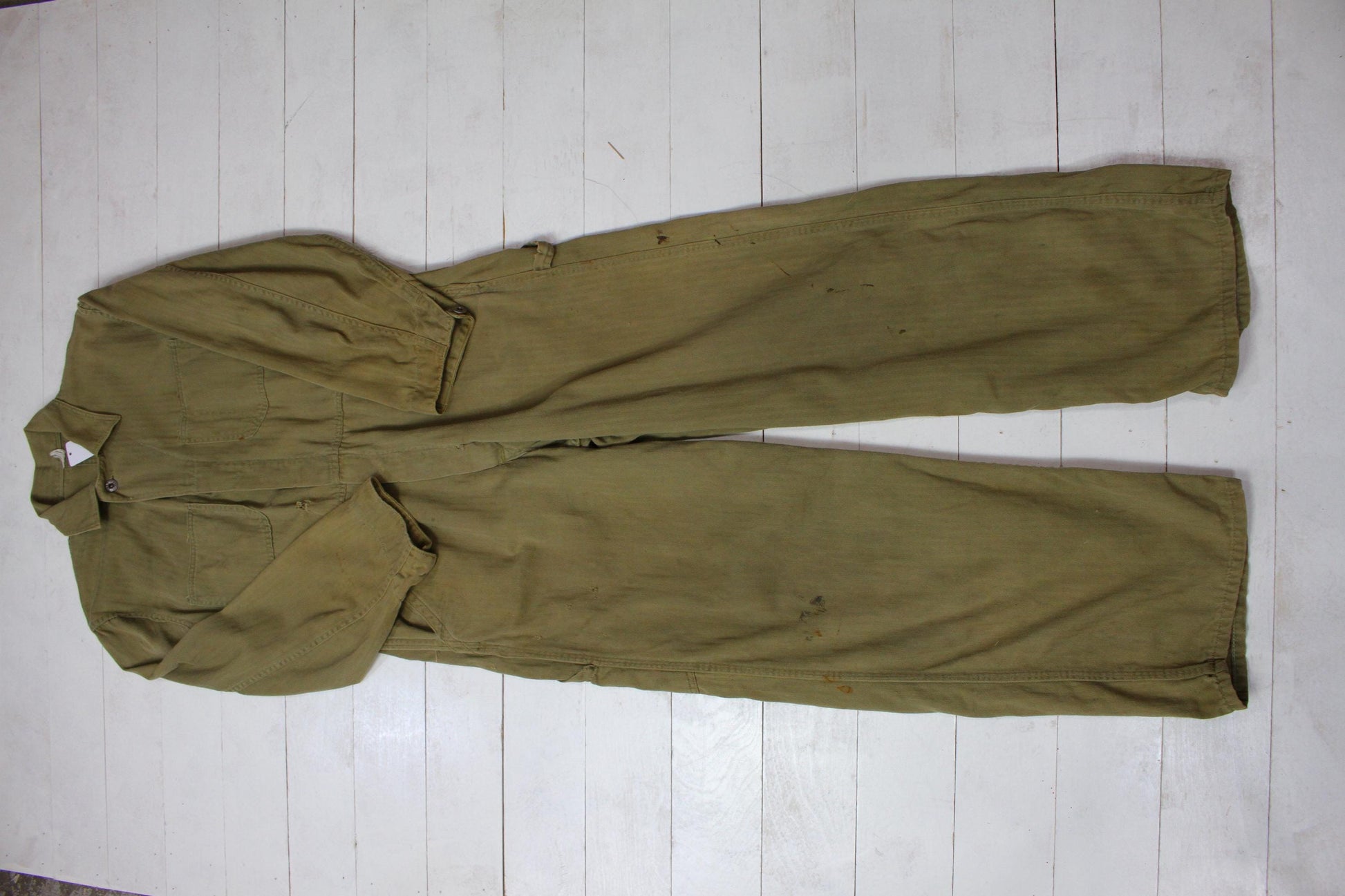 1950s/1960s Olive Green HBT Coveralls Laurel Wreath Buttons Size S/M