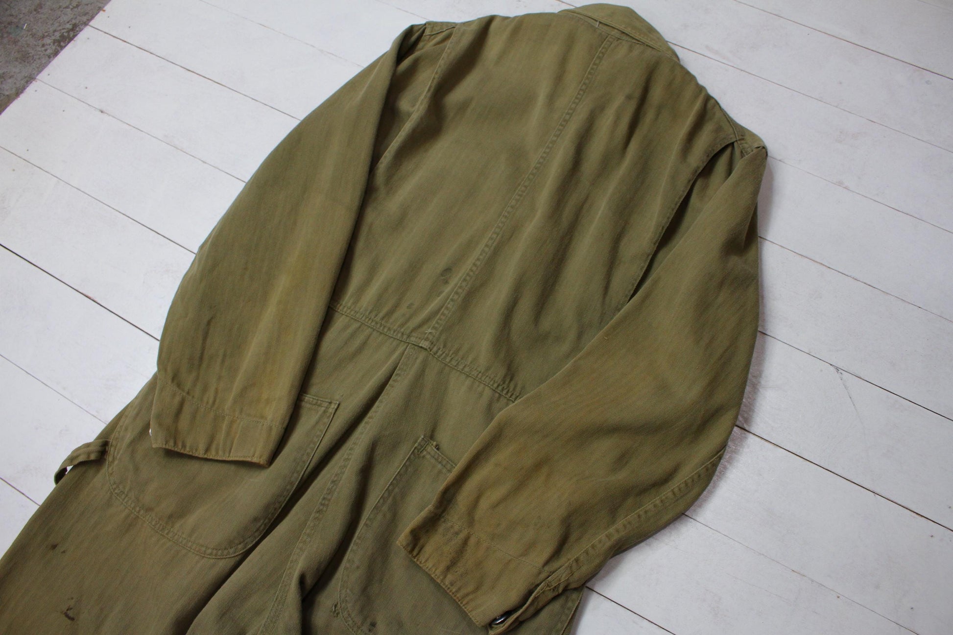 1950s/1960s Olive Green HBT Coveralls Laurel Wreath Buttons Size S/M