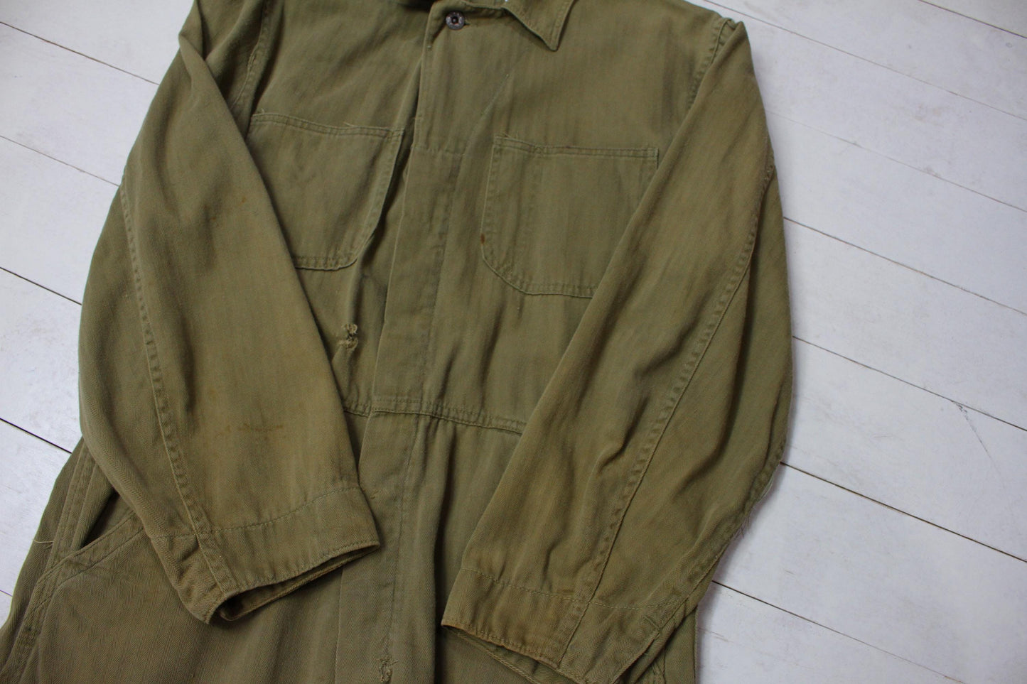 1950s/1960s Olive Green HBT Coveralls Laurel Wreath Buttons Size S/M