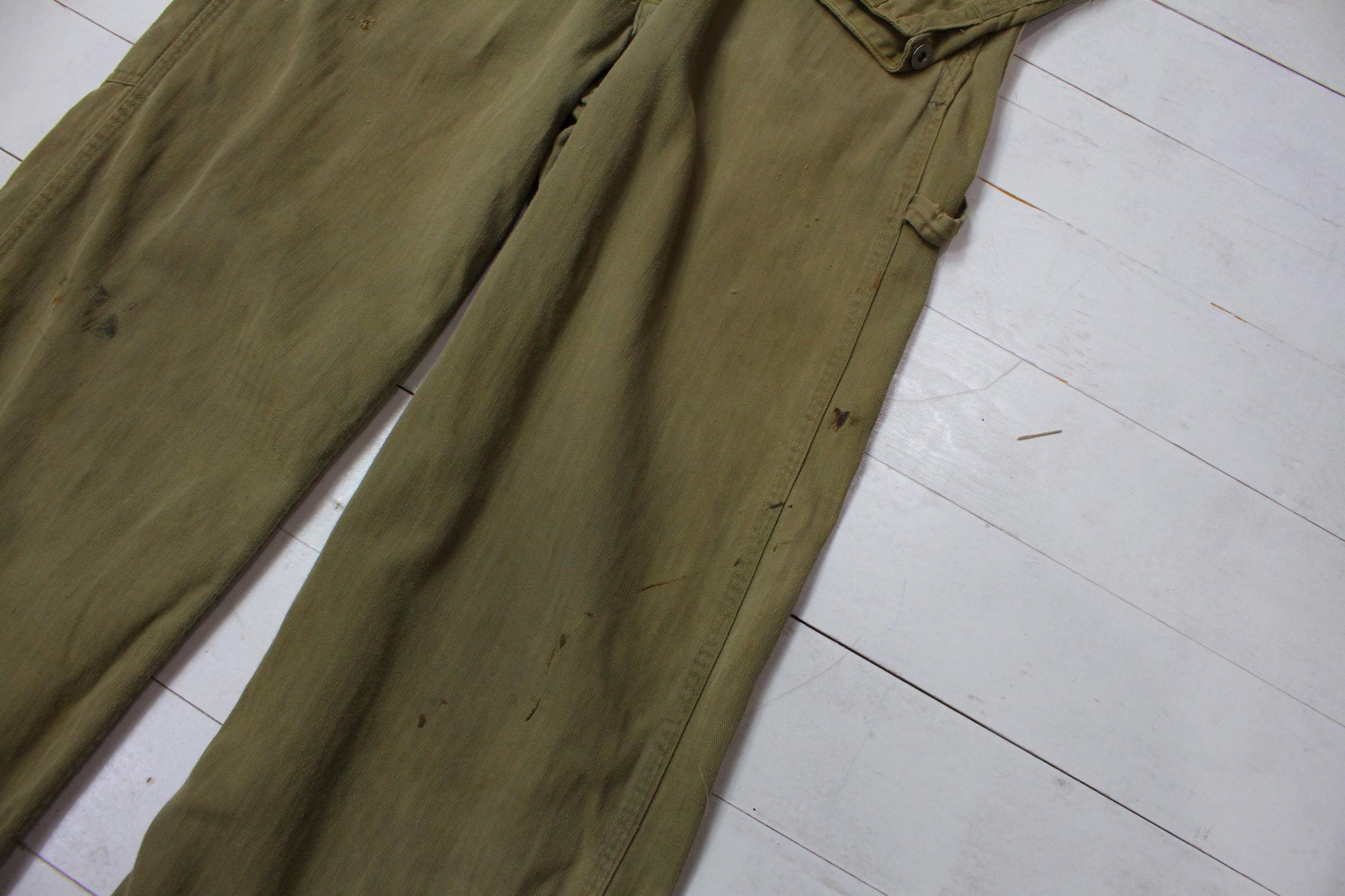 1950s/1960s Olive Green HBT Coveralls Laurel Wreath Buttons Size S/M