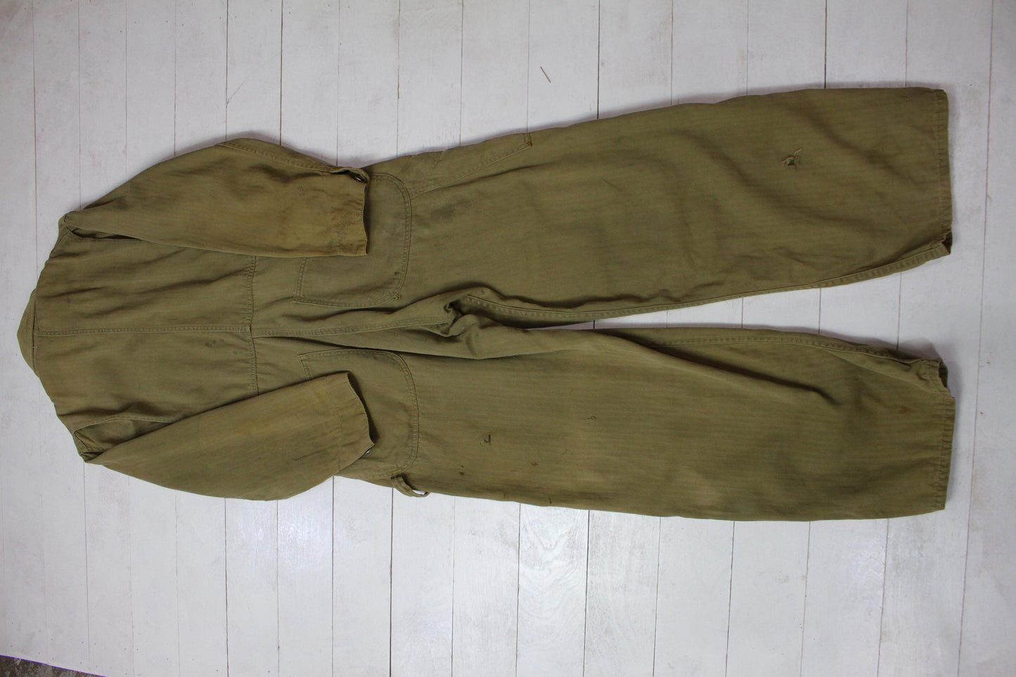 1950s/1960s Olive Green HBT Coveralls Laurel Wreath Buttons Size S/M