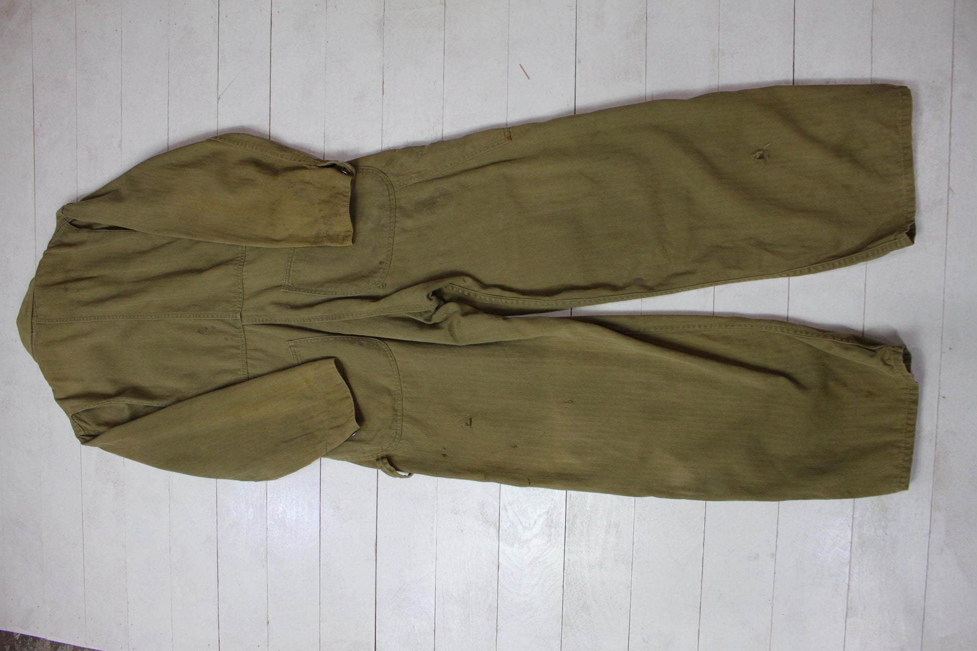 1950s/1960s Olive Green HBT Coveralls Laurel Wreath Buttons Size S/M