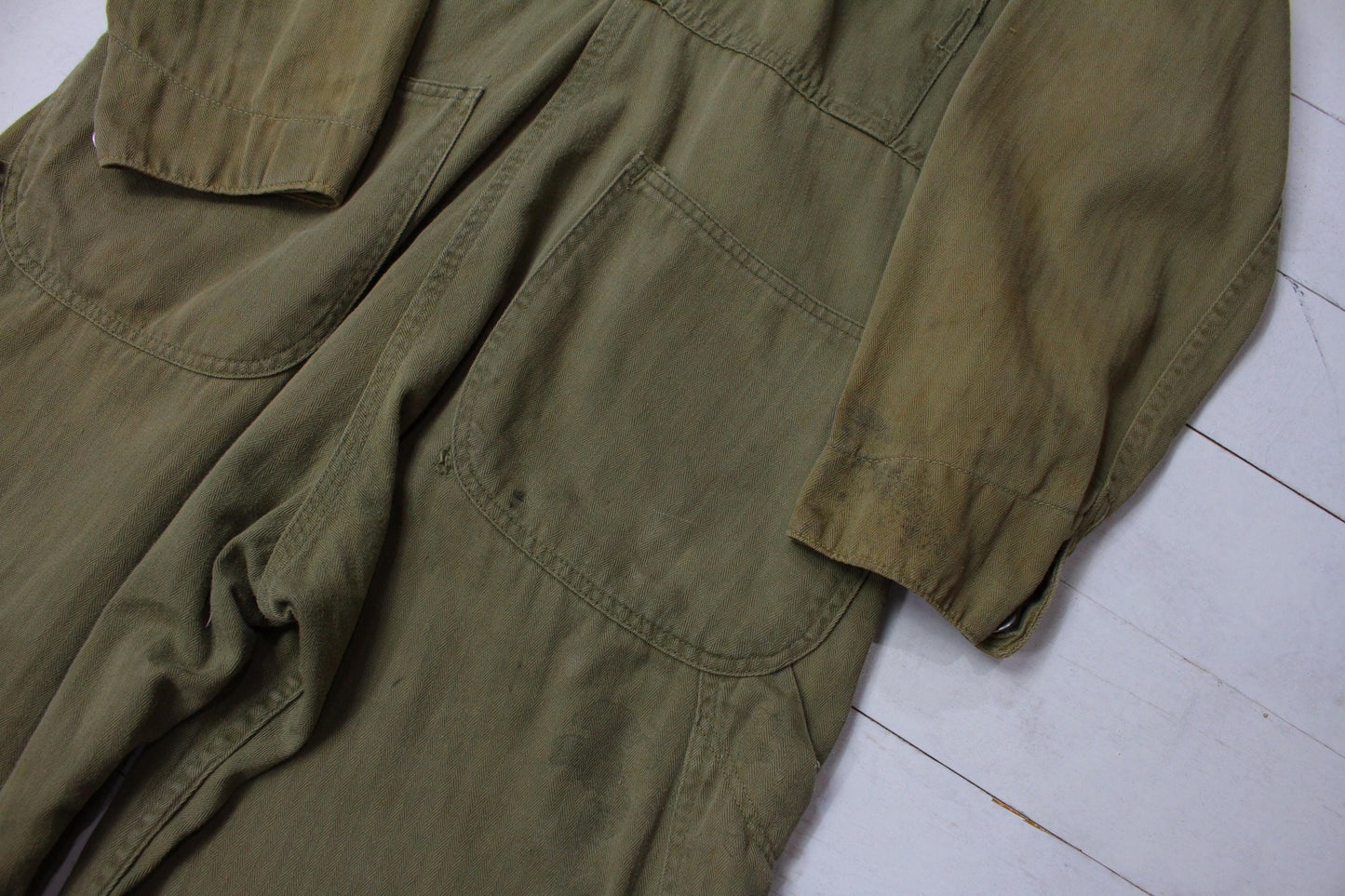 1950s/1960s Olive Green HBT Coveralls Laurel Wreath Buttons Size S/M