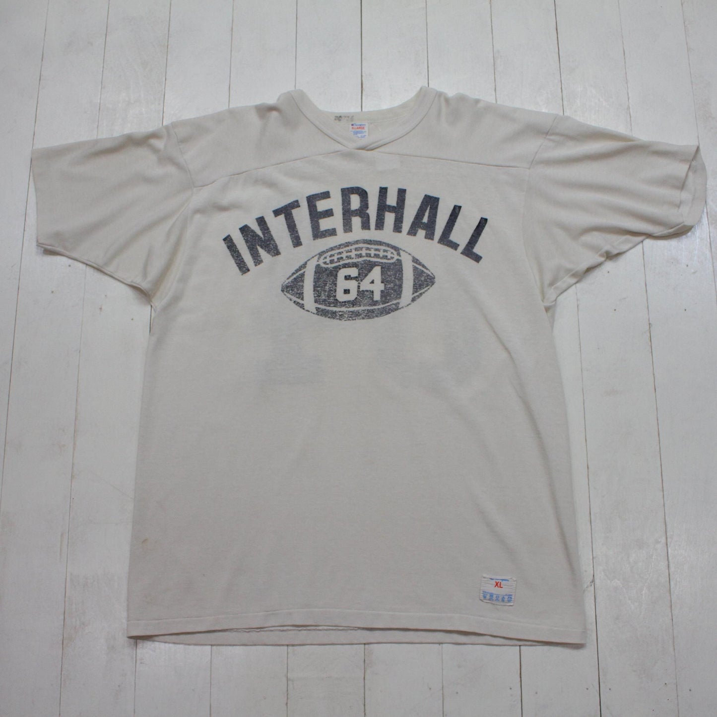 1980s Champion Cotton/Nylon Blend Football Jersey Interhall 64 Made in USA Size L/XL