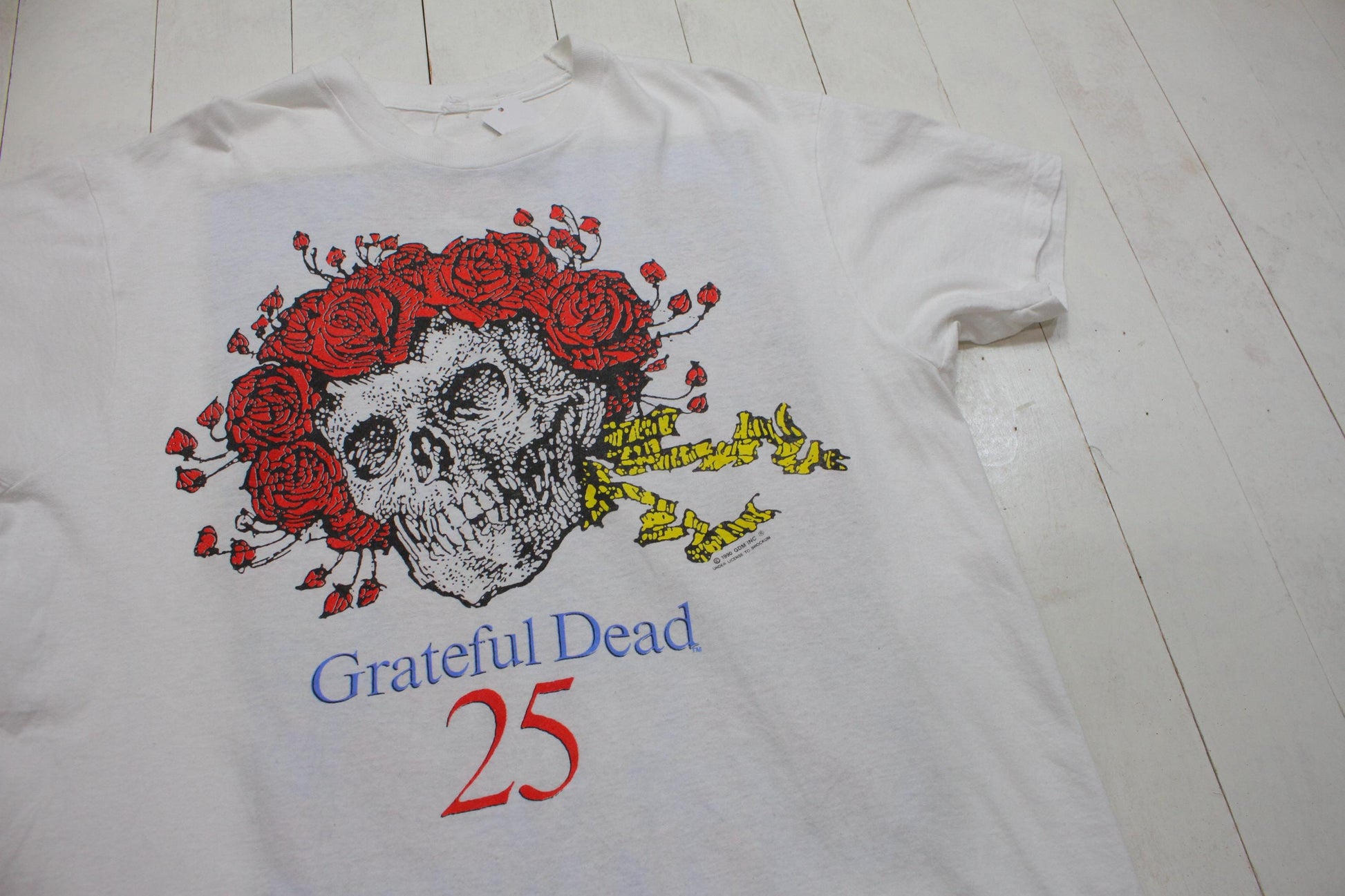 1990s Grateful Dead 25 25th Anniversary Print Skull and Roses Bertha Print T-Shirt Size XL