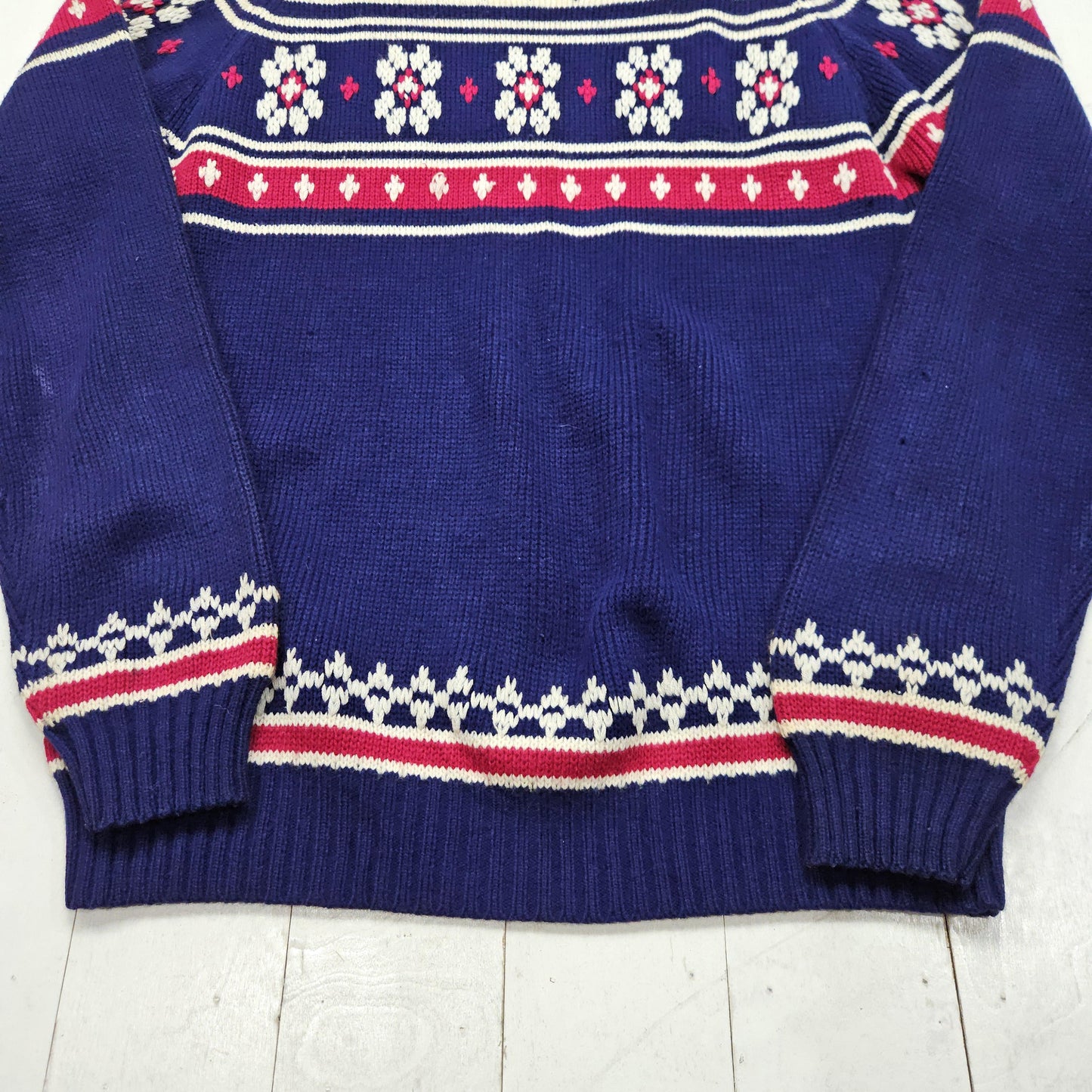 1970s/1980s JC Penney Blue Fair Isle Style Acrylic Knit Sweater Size M/L