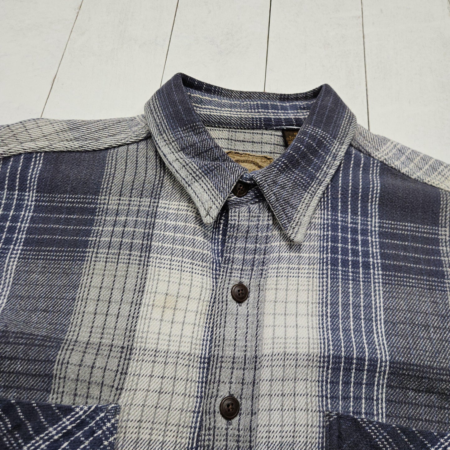 1990s/2000s St John's Bay Blue/Grey Plaid Flannel Button Up Shirt Size XL/XXL