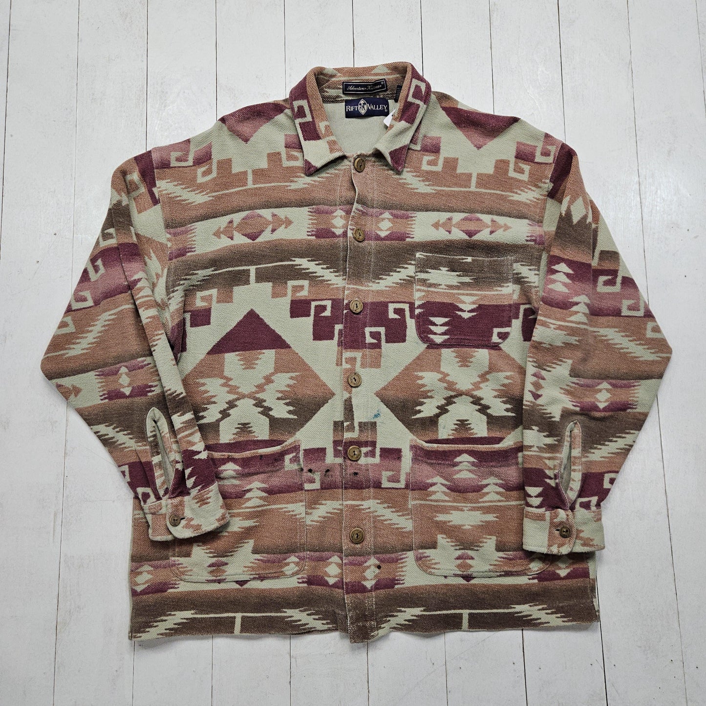 2000s Rift Valley Adventurer Knitwear Southwest Pattern Button Up Shirt Shacket Chore Jacket Size L/XL