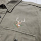 1970s/1980s Cabela's Olive Green Embroidered Deer Button Up Chamois Shirt Size L/XL