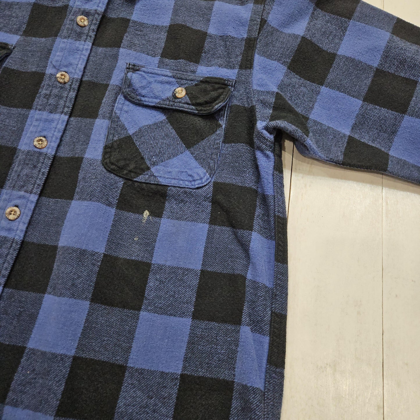 1990s/2000s Field & Stream Heavyweight Blue Buffalo Plaid Button Up Flannel Shirt L