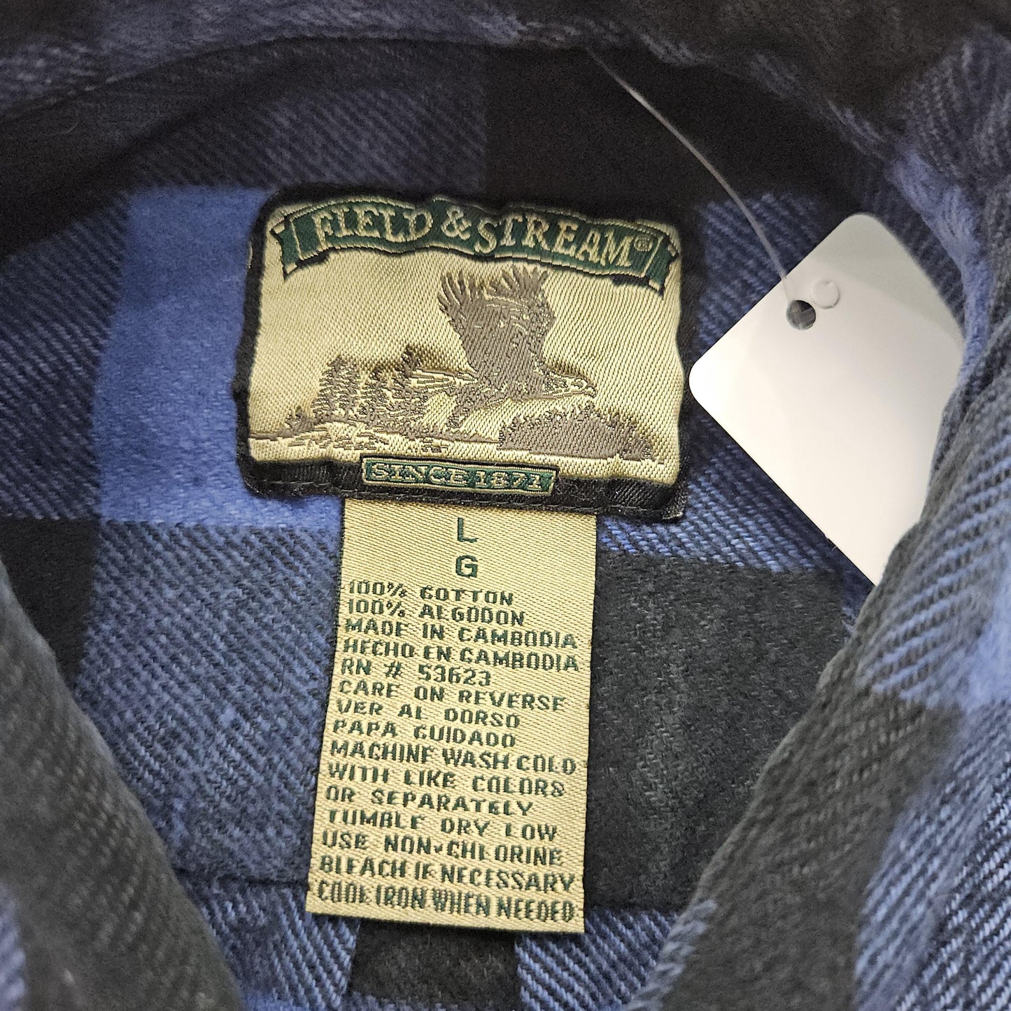 1990s/2000s Field & Stream Heavyweight Blue Buffalo Plaid Button Up Flannel Shirt L