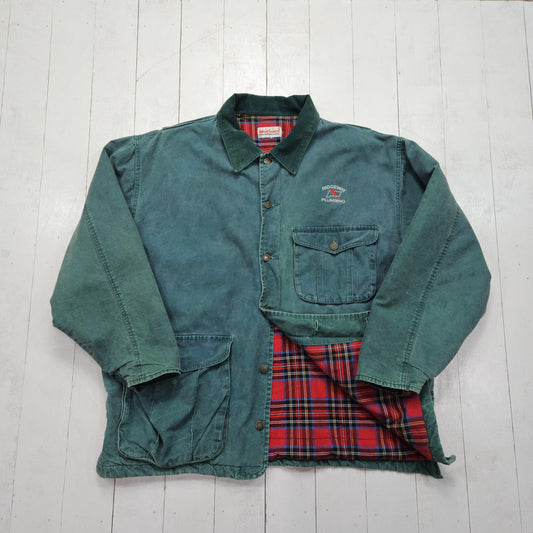 1990s/2000s Y2K WearGuard Ridgeway Plumbing Green Flannel Lined Light Insulated Chore Coat Jacket Size XXL