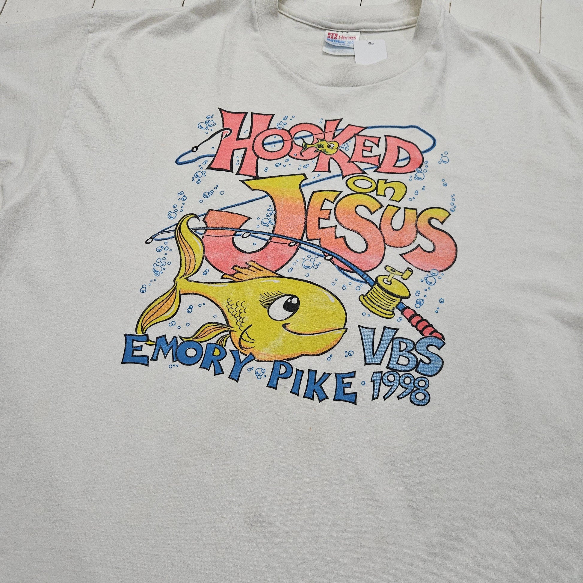 1990s 1998 Hooked on Jesus Religious Christian T-Shirt Size XL