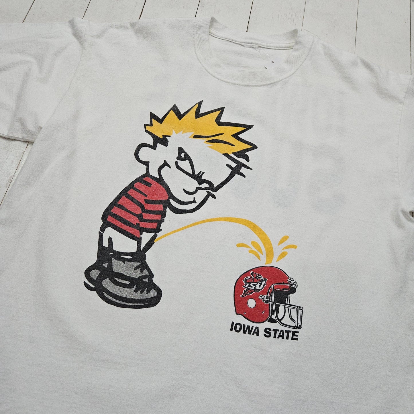 1990s/2000s Y2K Calvin and Hobbes Iowa State Sucks NCAA T-Shirt Size XL