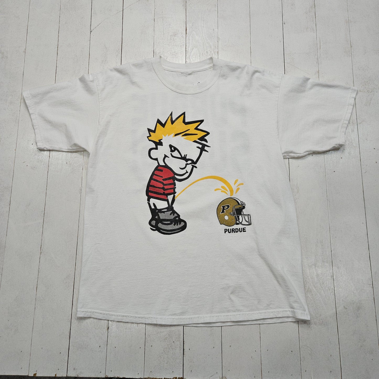 1990s/2000s Y2K Calvin and Hobbes Purdue Sucks NCAA T-Shirt Size XL