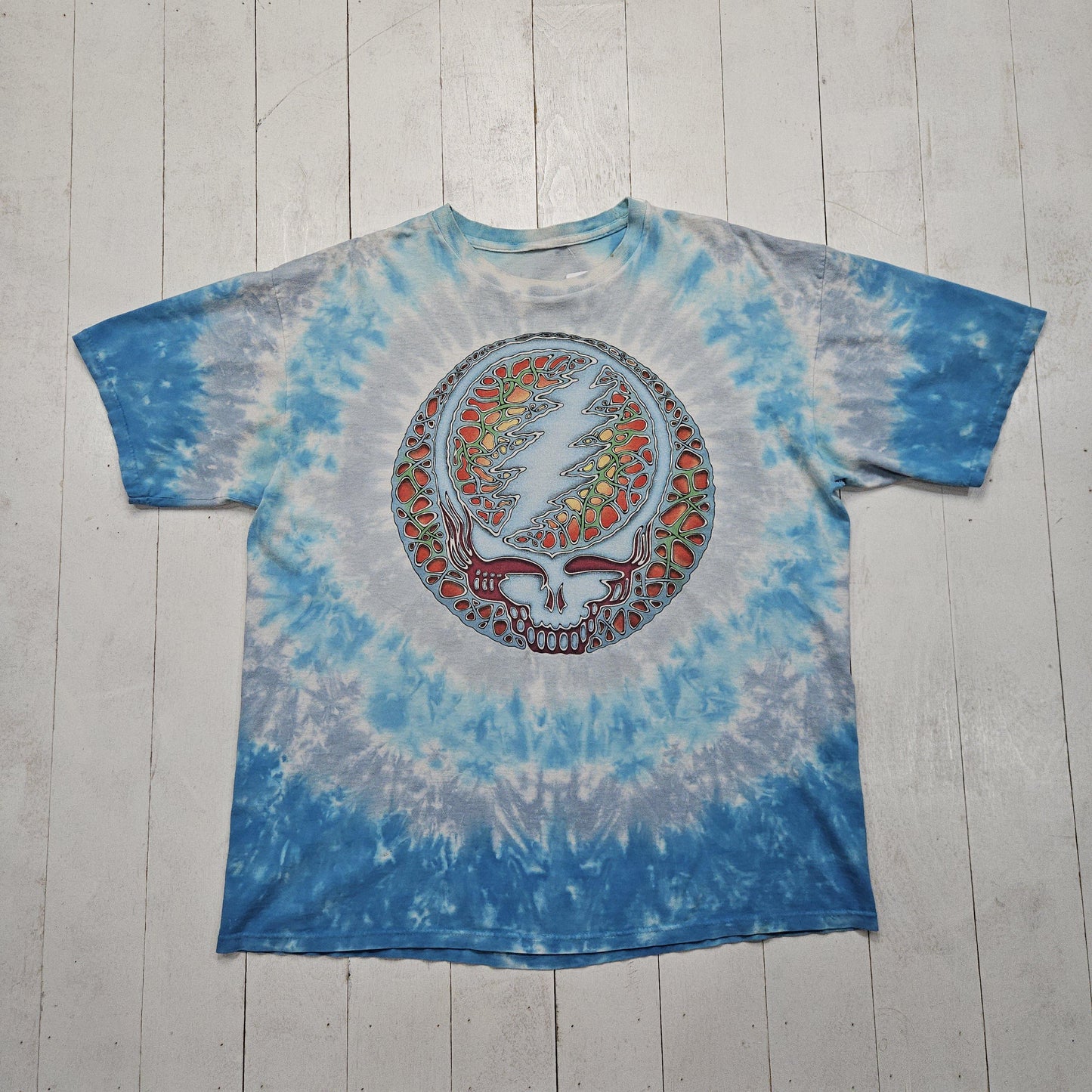 2000s 2000 Y2K Liquid Blue Grateful Dead Steal Your Face Skull Double Sided Tie Dye T-Shirt Size XL