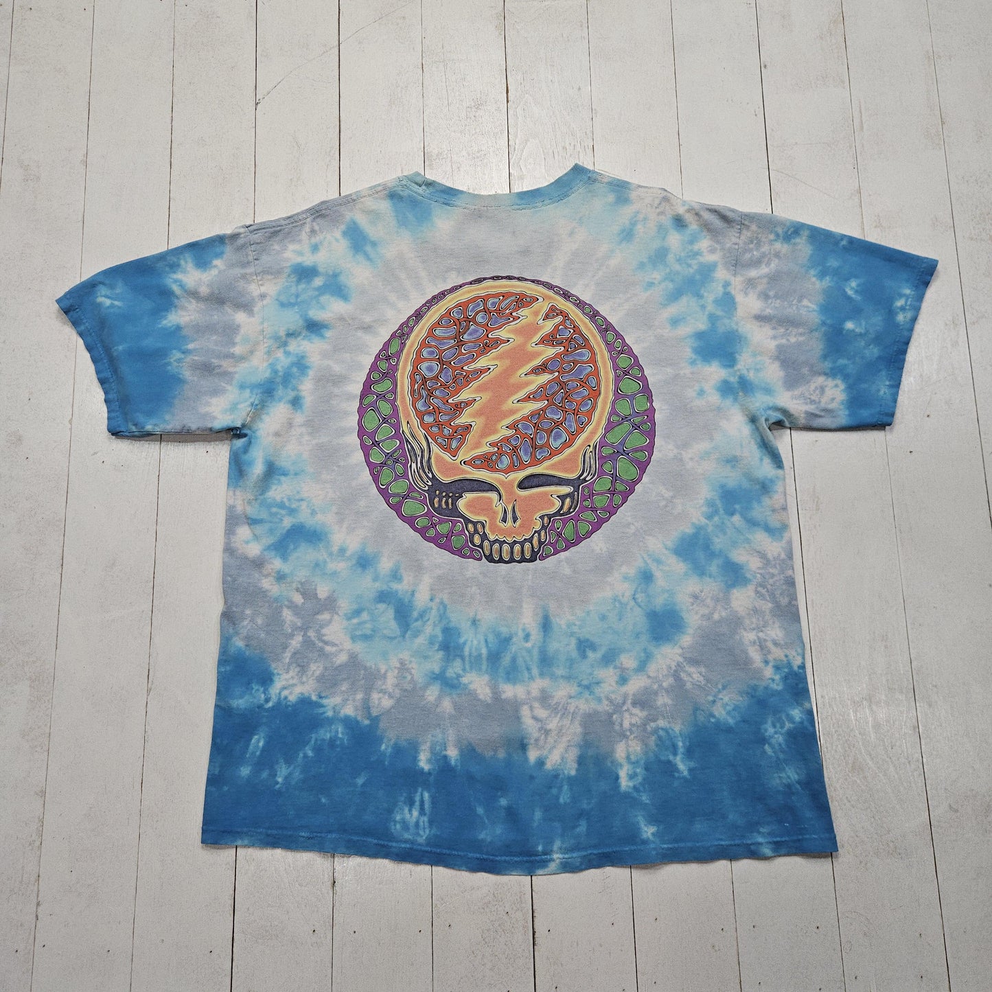 2000s 2000 Y2K Liquid Blue Grateful Dead Steal Your Face Skull Double Sided Tie Dye T-Shirt Size XL