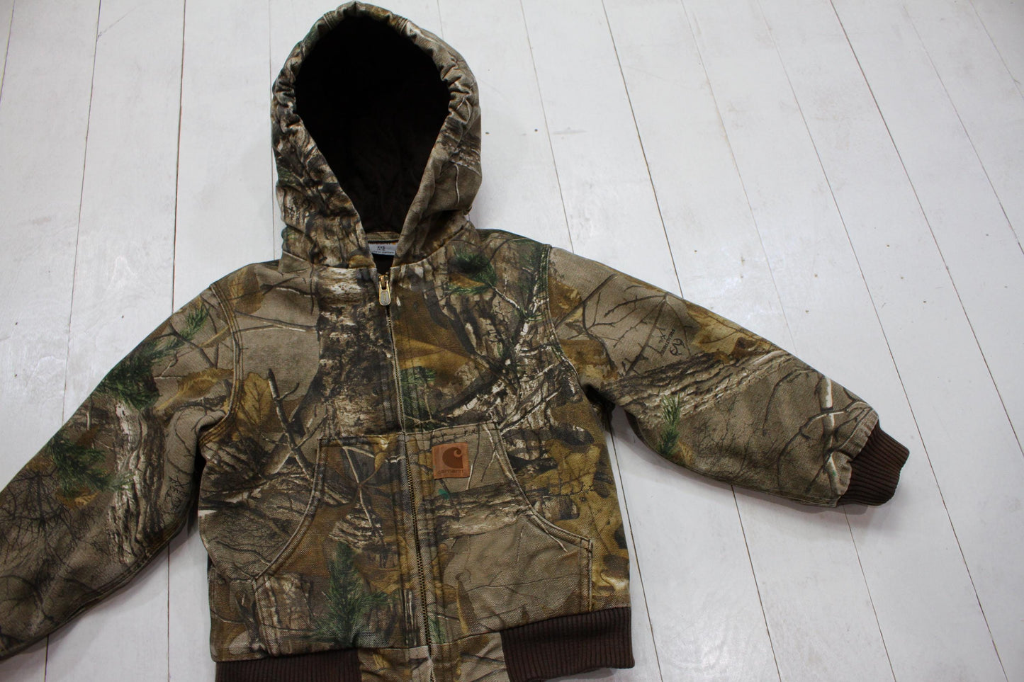 2000s Y2K Carhartt RealTree Camo Quilted Lined Hooded Active Jacket Kid's Size S