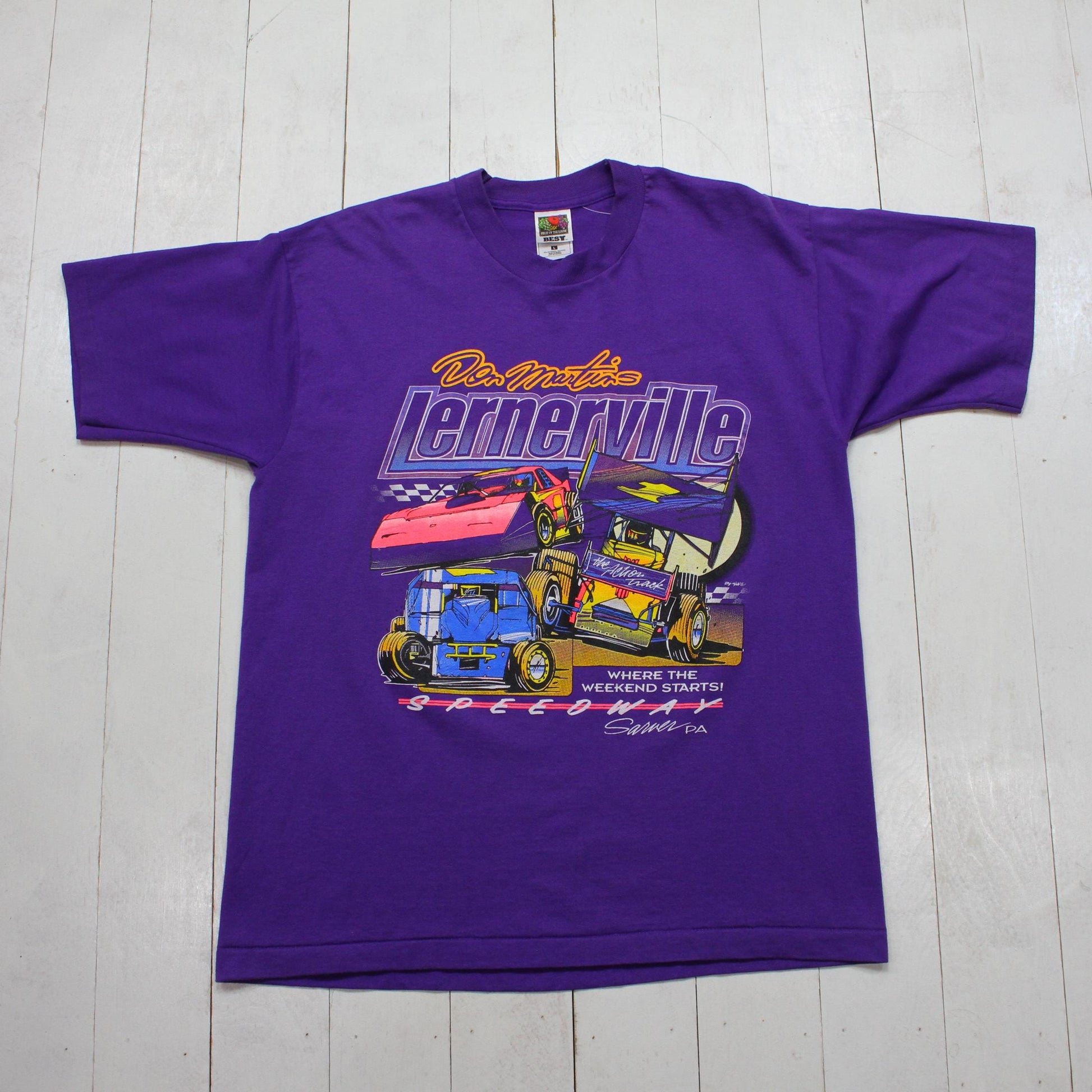 1990s/2000s Y2K Fruit of the Loom Don Martin's Lernerville Speedway Sprint Car Racing T-Shirt Size L