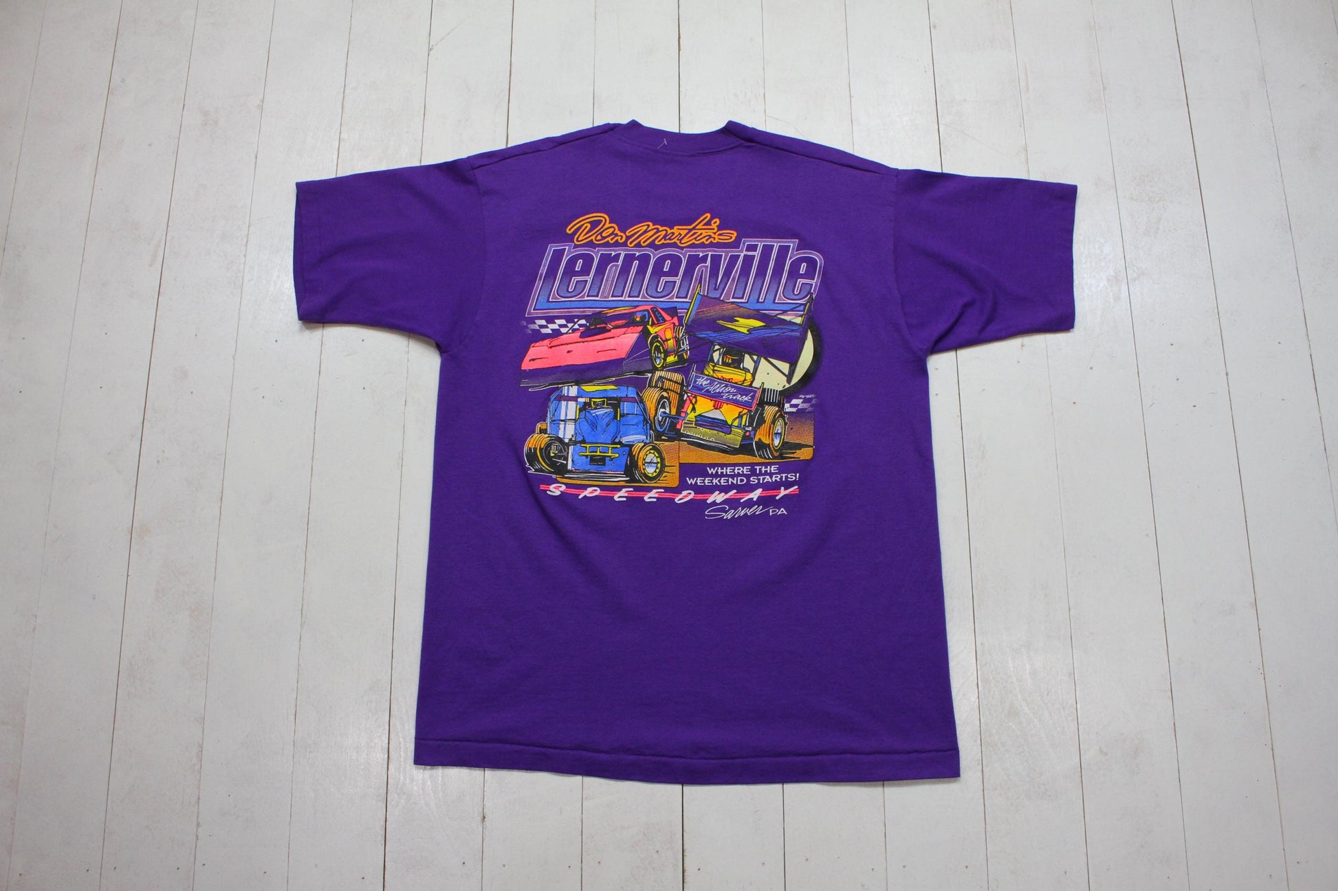 1990s/2000s Y2K Fruit of the Loom Don Martin's Lernerville Speedway Sprint Car Racing T-Shirt Size L